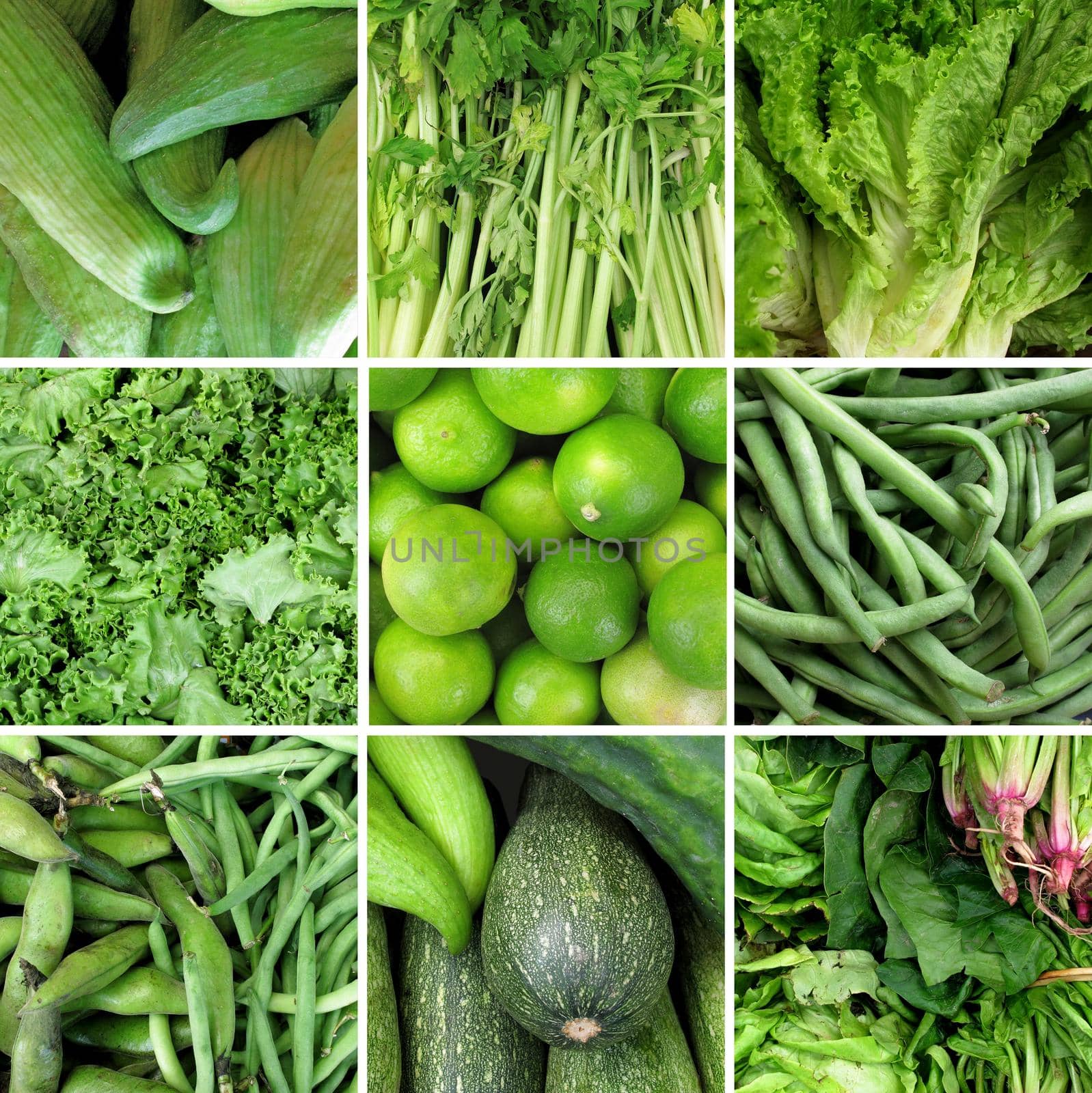 Group of green vegetable by aroas