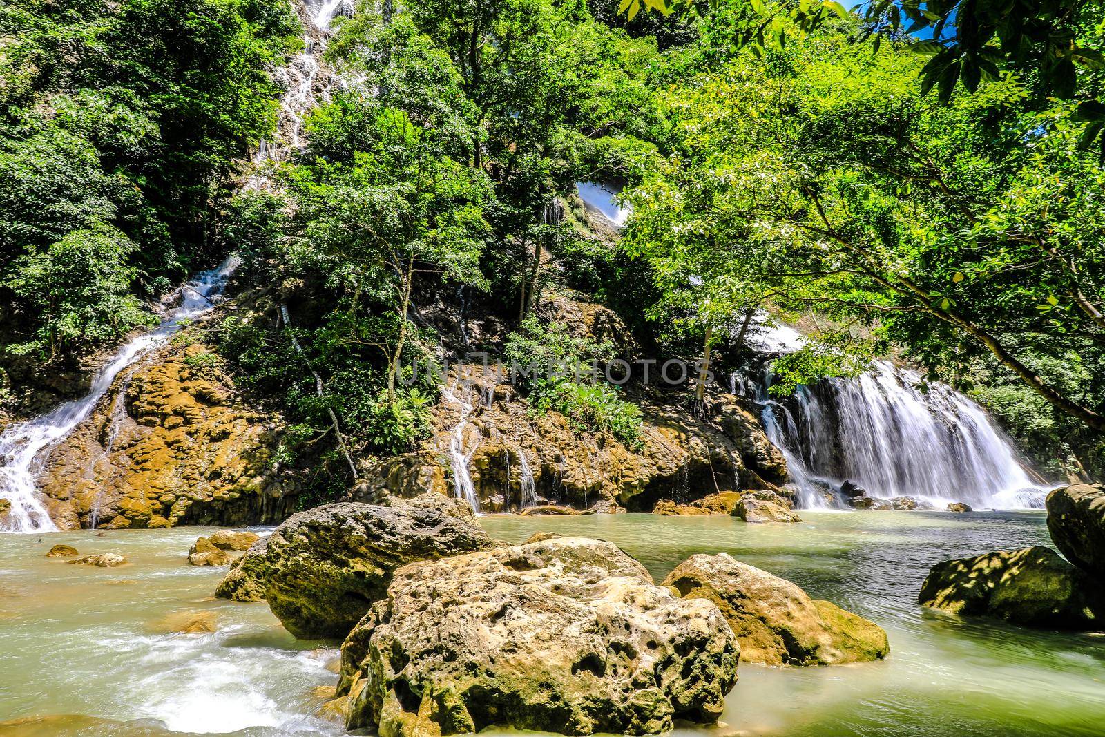 Lapopu Waterfall, Tiered riverside, cascade at the Island Sumba, Indonesia, Asia by Weltblick