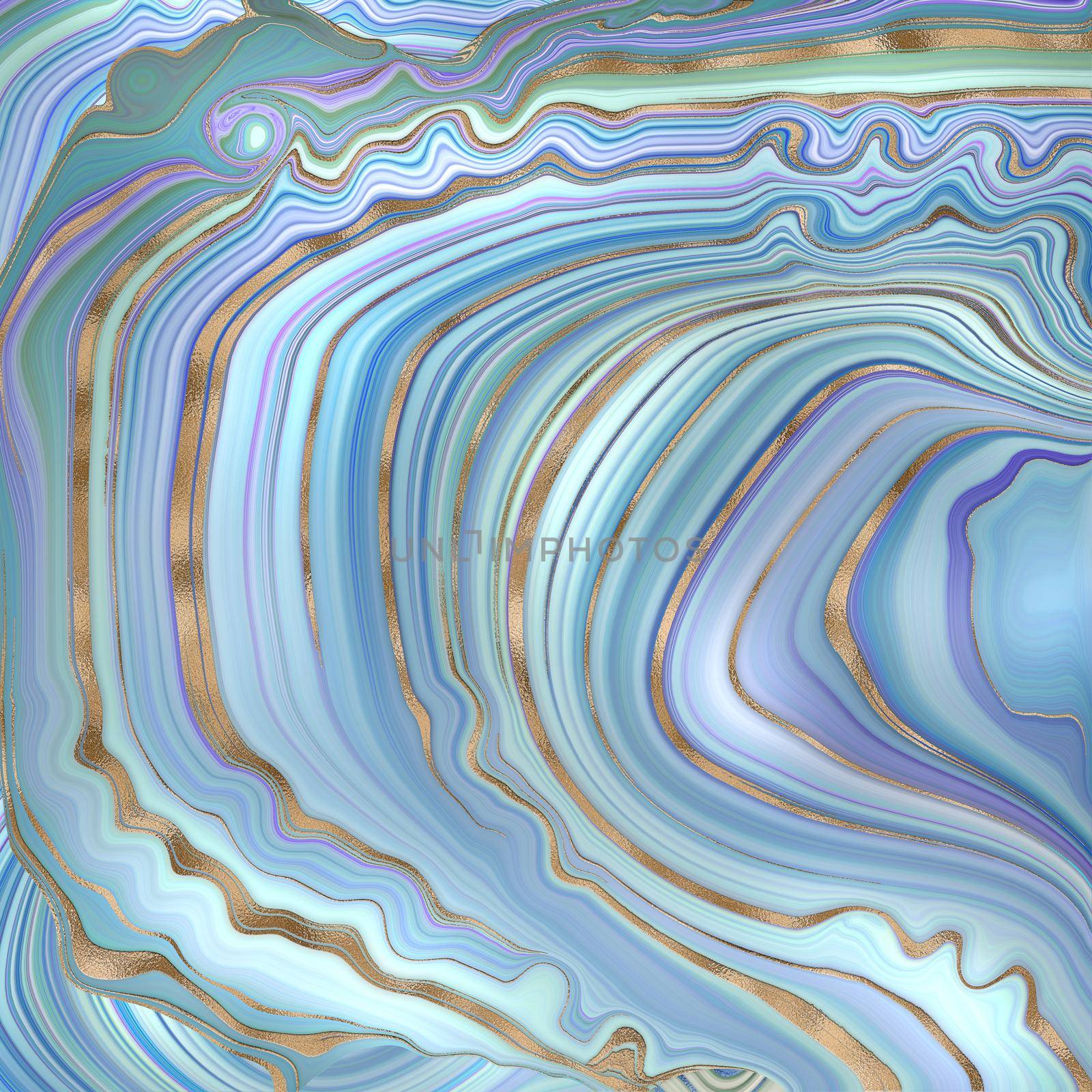 Abstract Agate marble background. Turquoise blue fluid marbling effect, gold vein. Wavy marbling fluid design in pastel colours, gold curves. Beautiful elegant design. Illustration