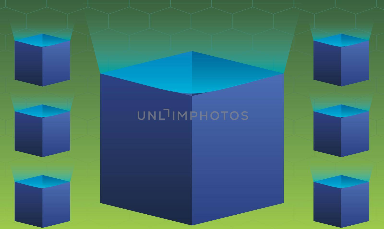 different size of open box on abstract green background