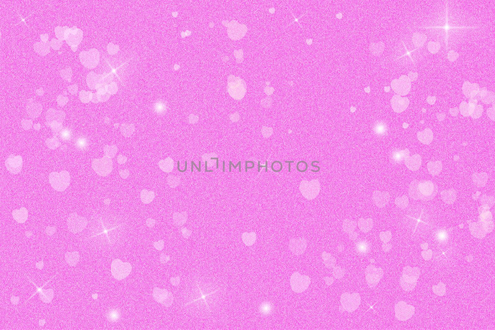 Abstract bright pink background with hearts and shimmer.