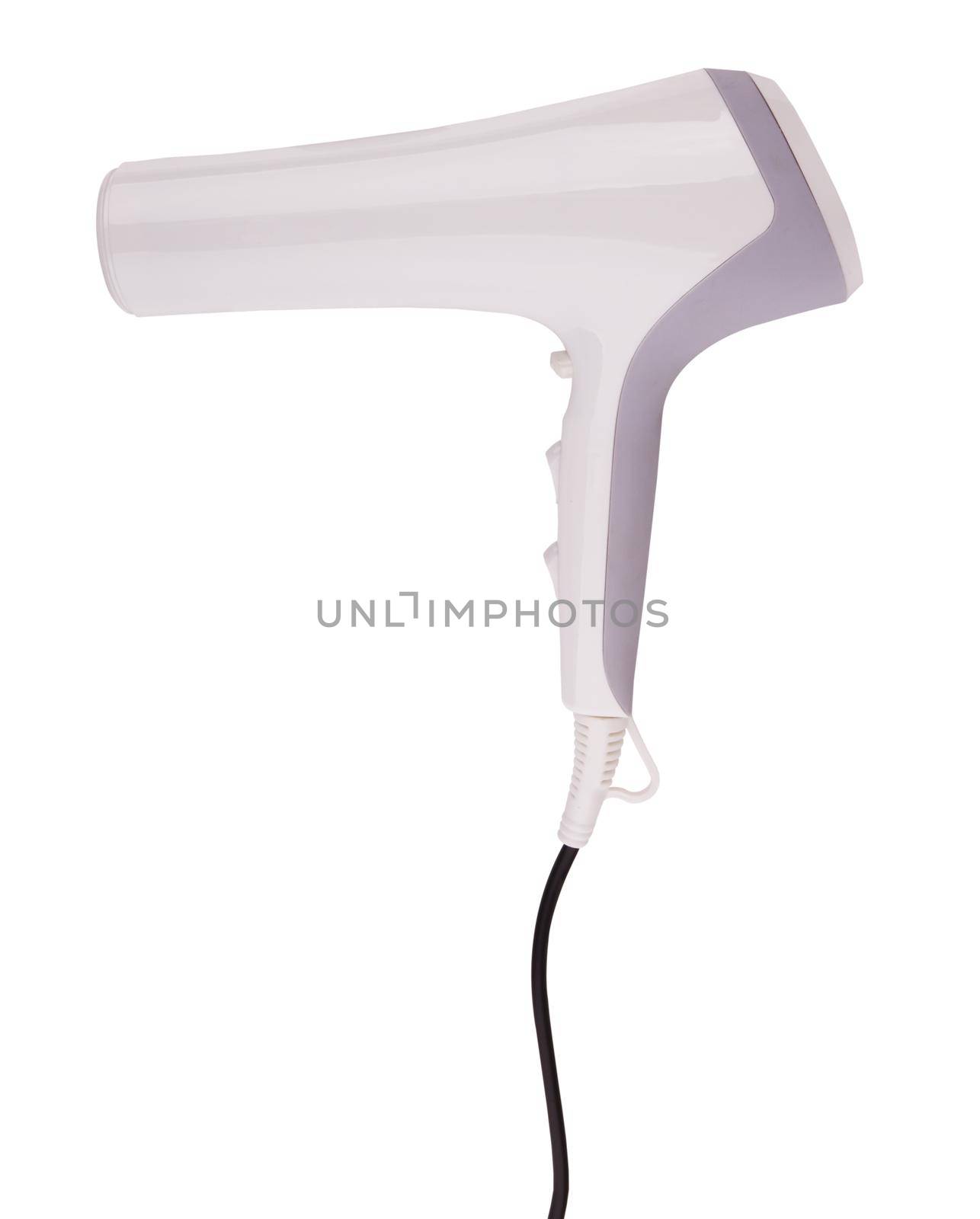 White hair dryer isolated on a white background