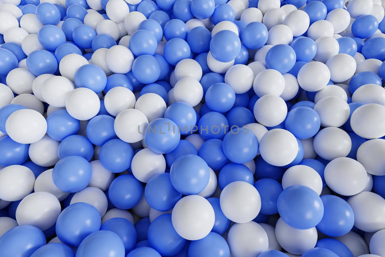 Blue and white balls or spheres background, 3d render illustration