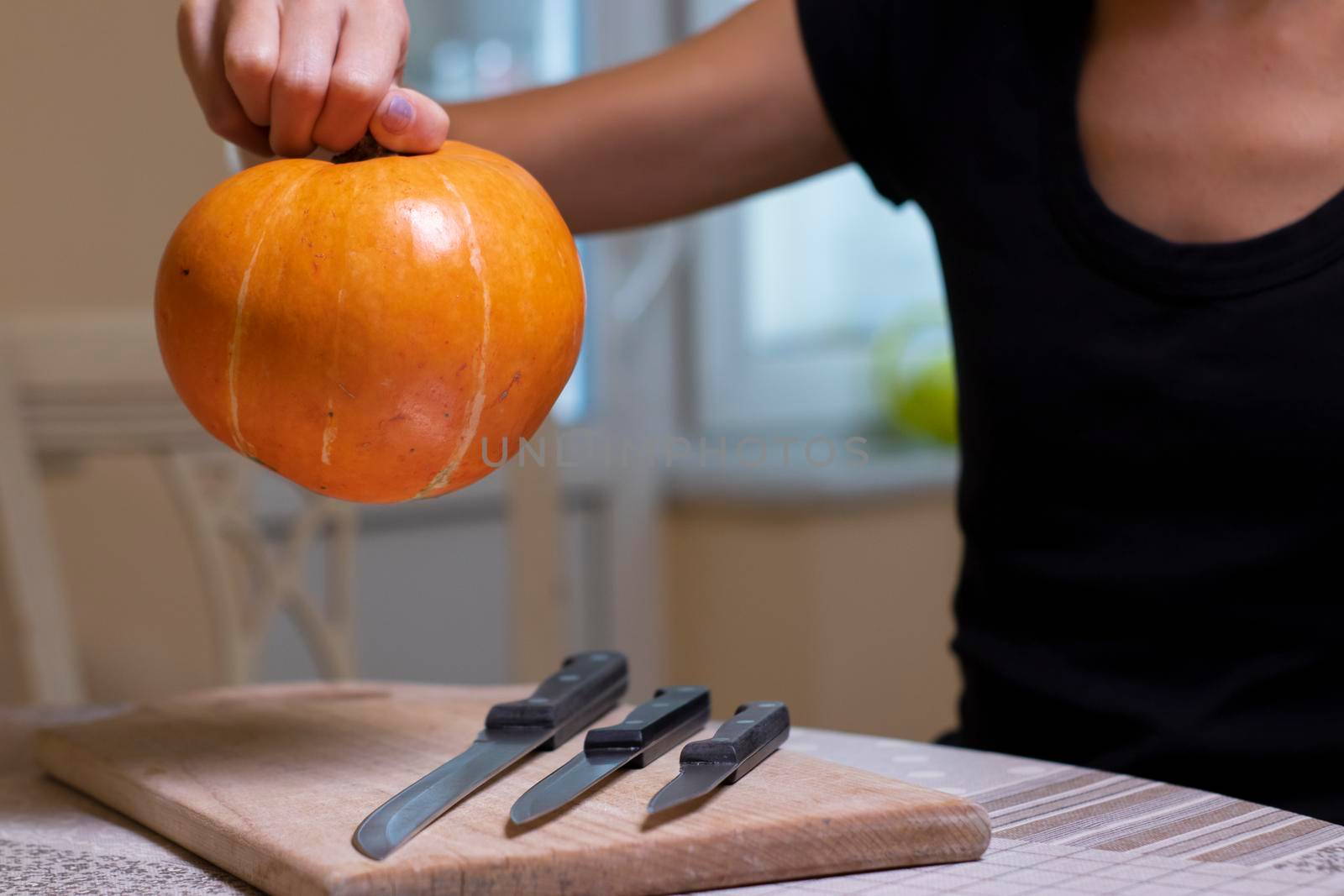 the process of making a Halloween pumpkin. horror theme and Hallowe'en by oliavesna