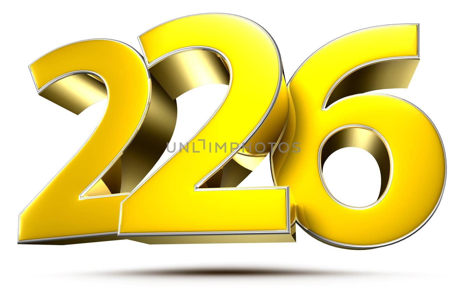 226 gold 3D illustration on white background with clipping path.