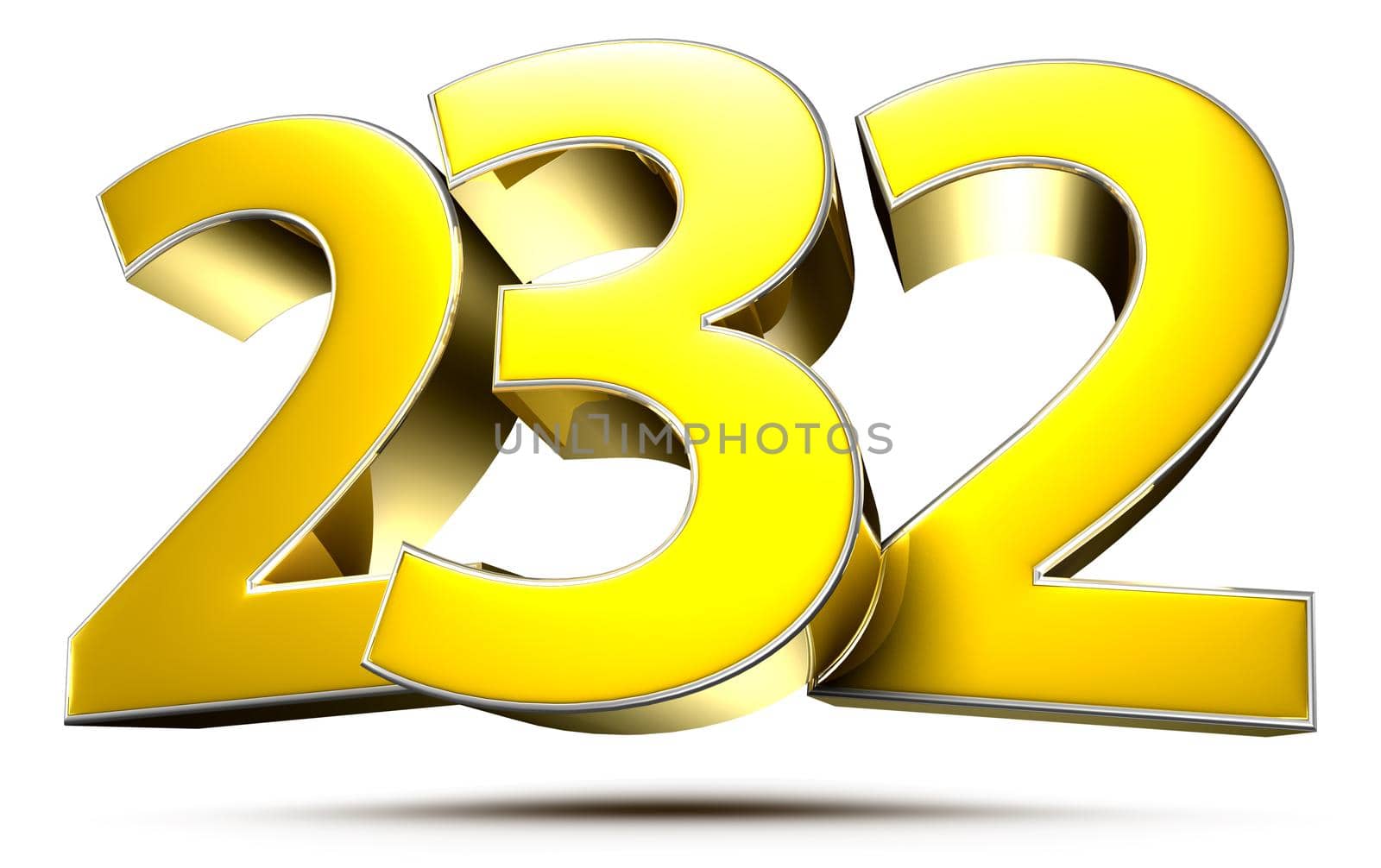 232 gold 3D illustration on white background with clipping path.