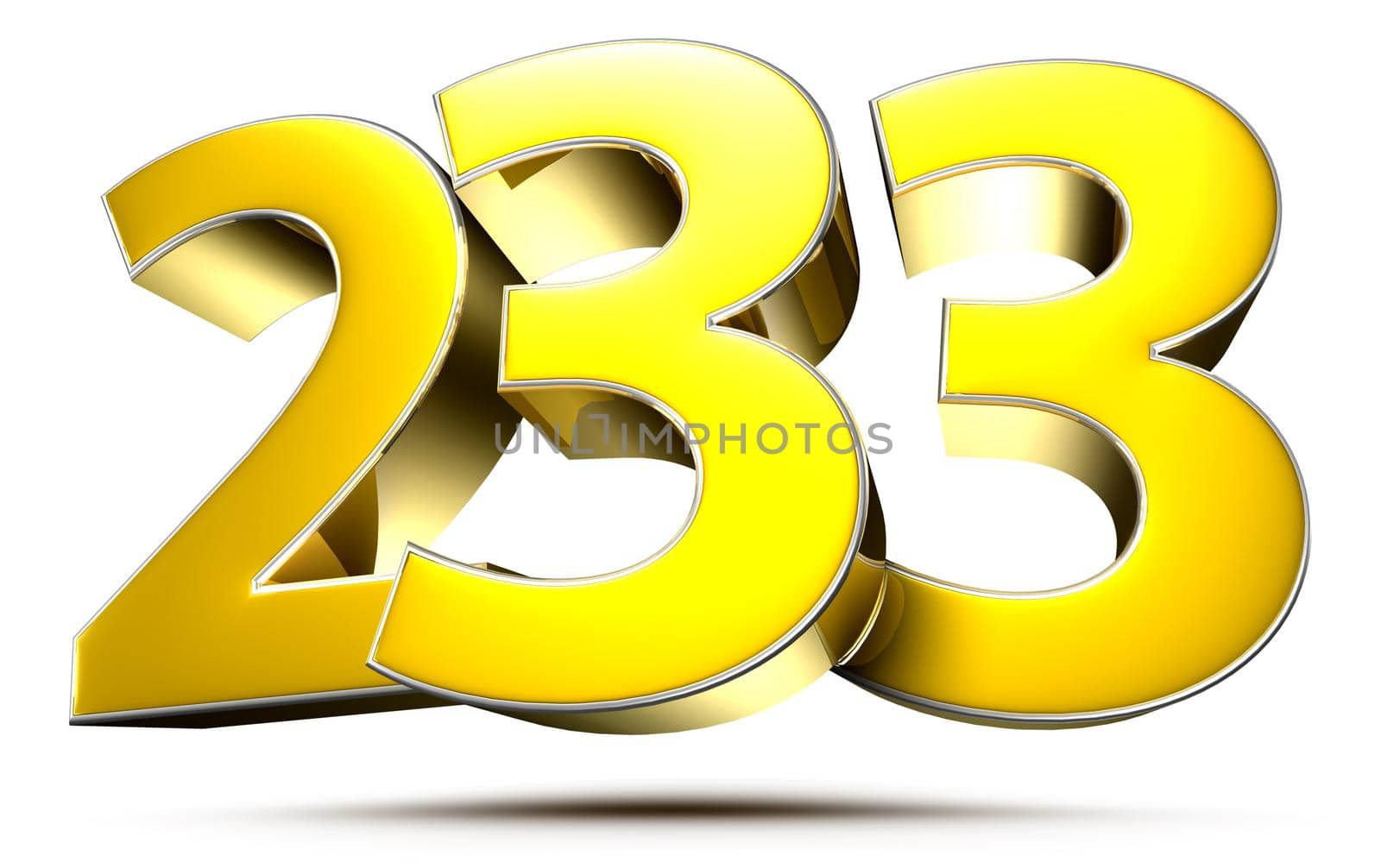 233 gold 3D illustration on white background with clipping path.