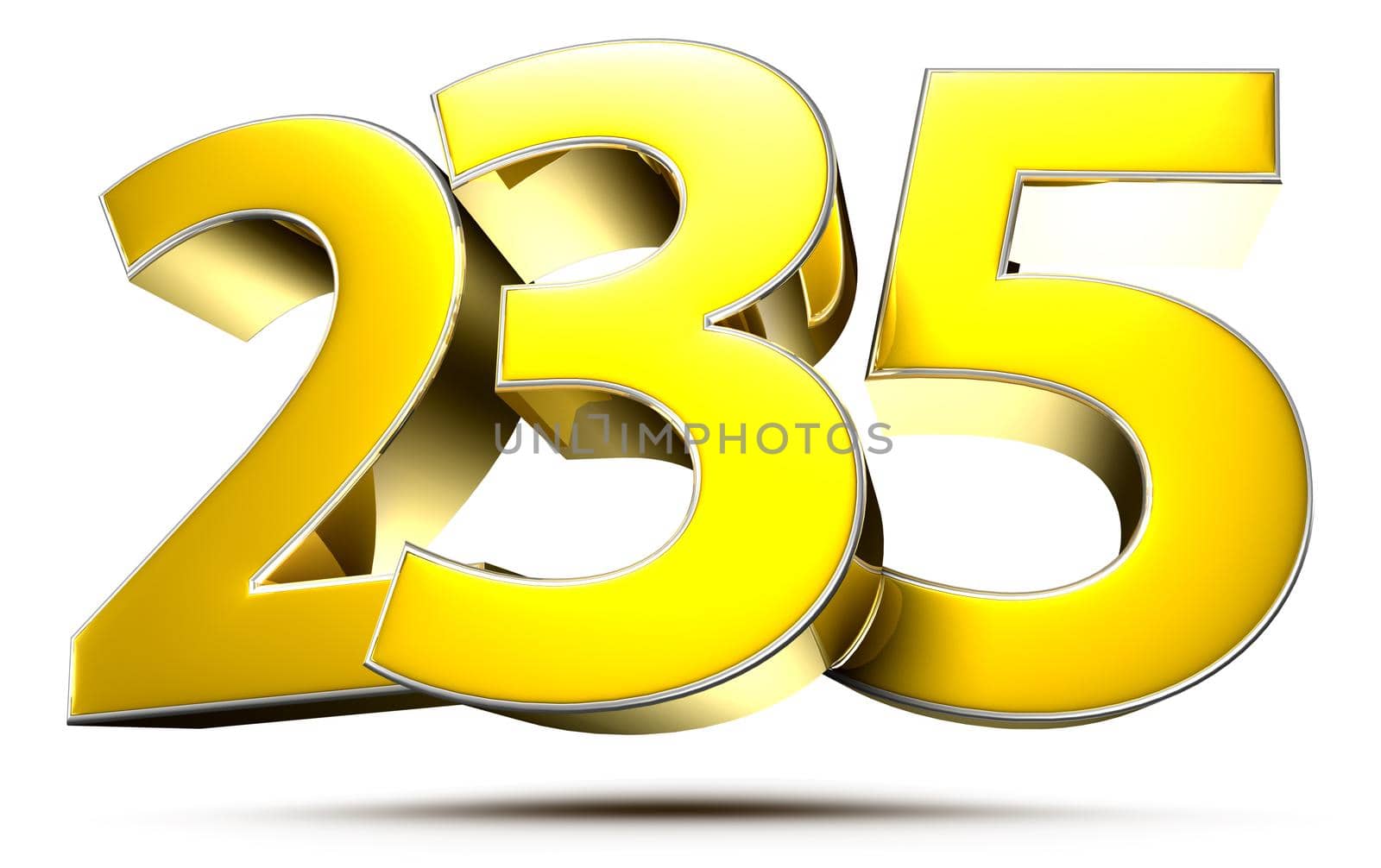 235 gold 3D illustration on white background with clipping path.