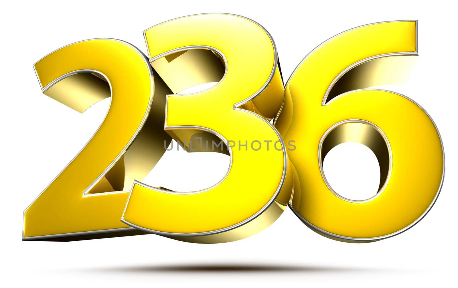 236 gold 3D illustration on white background with clipping path.