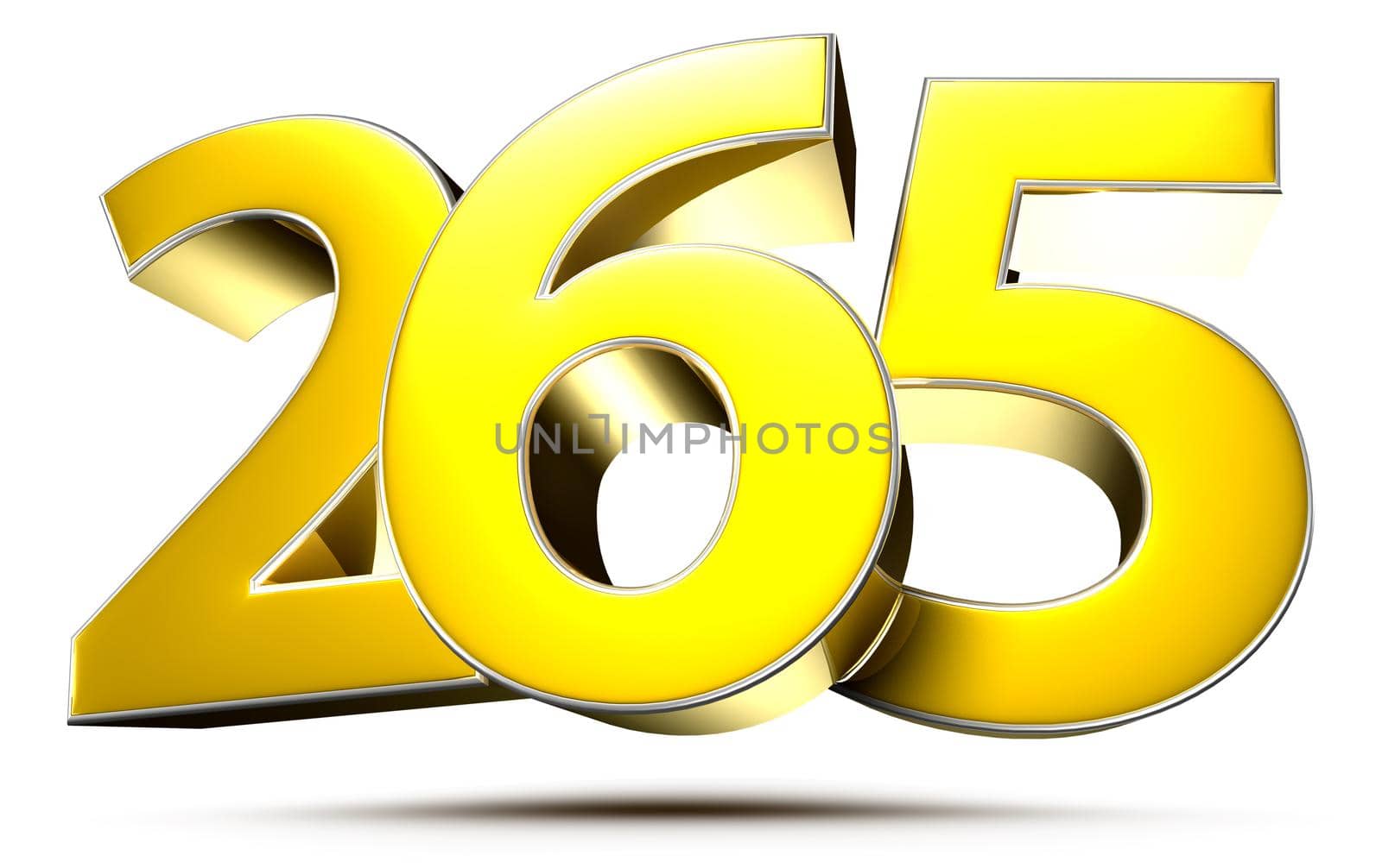 265 gold 3D illustration on white background with clipping path.