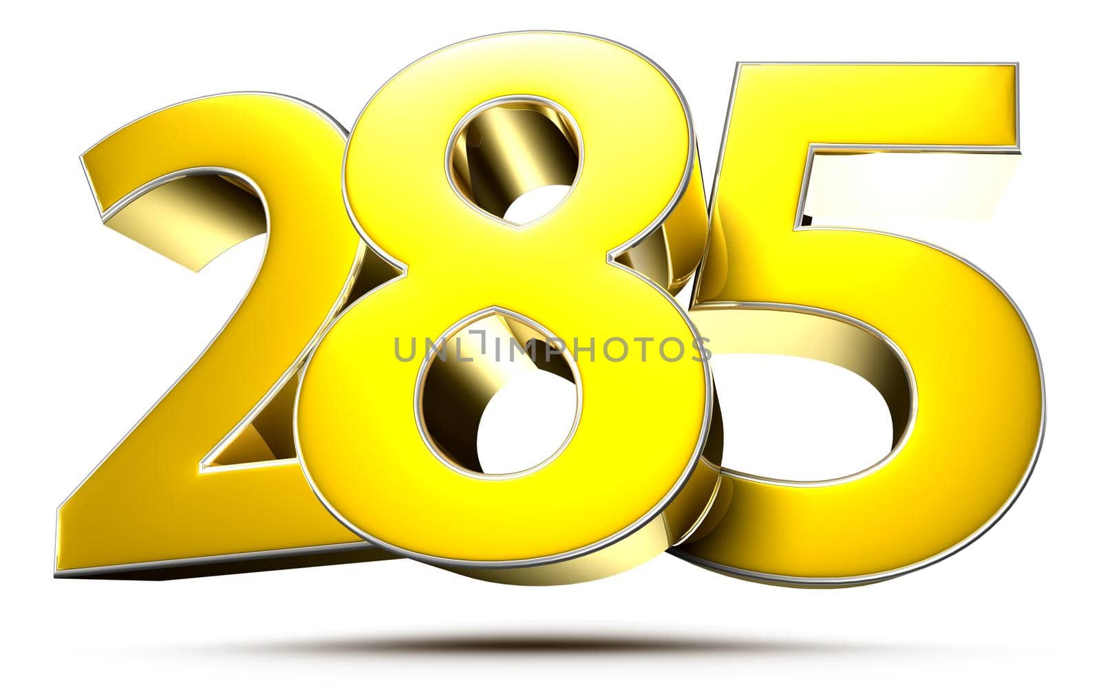 285 gold 3D illustration on white background with clipping path.