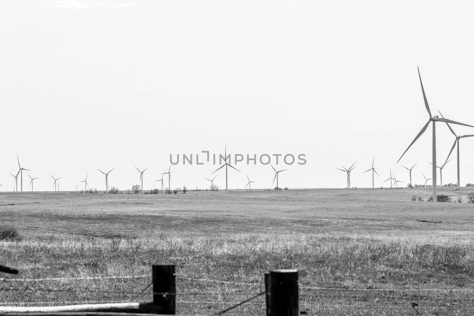 O'Neill, Nebraska, US July 22, 2019 Wind Farm In Nebraska Farm Land Wind Power Turbine Up Close black and white  by gena_wells