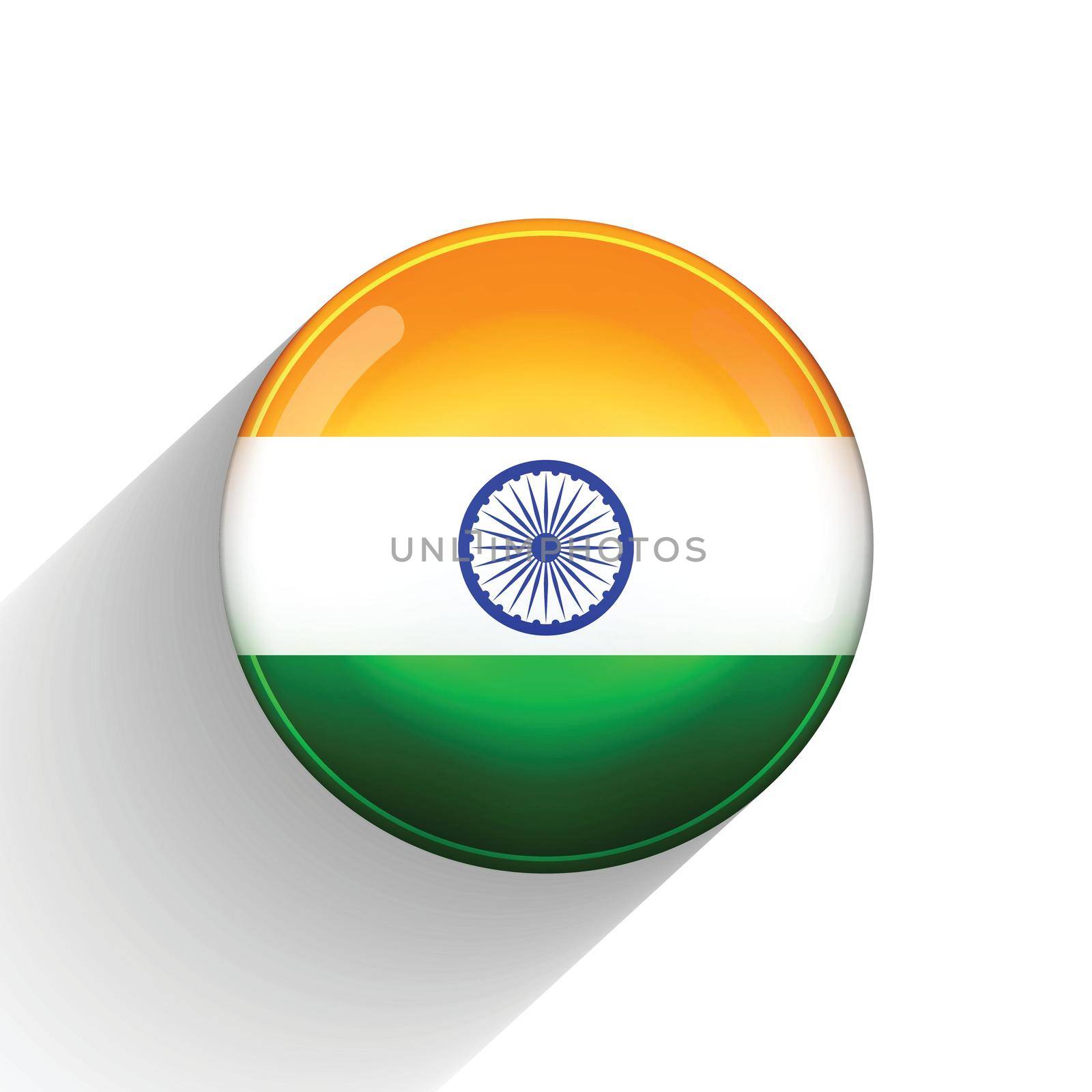 Glass light ball with flag of India. Round sphere, template icon. Indian national symbol. Glossy realistic ball, 3D abstract vector illustration highlighted on a white background. Big bubble.