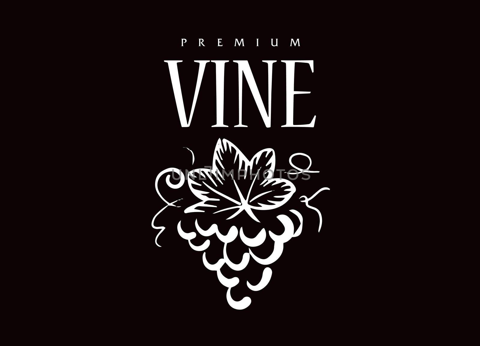 Vector logo drawn by hand. Bunch of grapes for making wine.