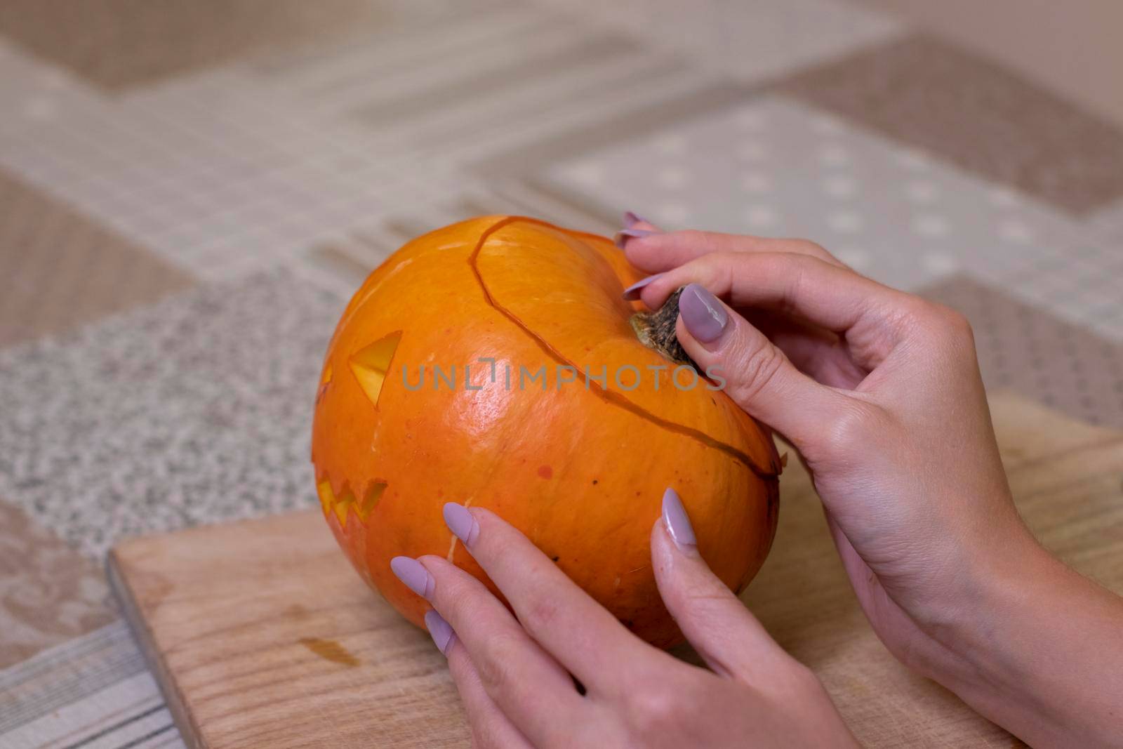the process of making a Halloween pumpkin. horror theme and Hallowe'en by oliavesna