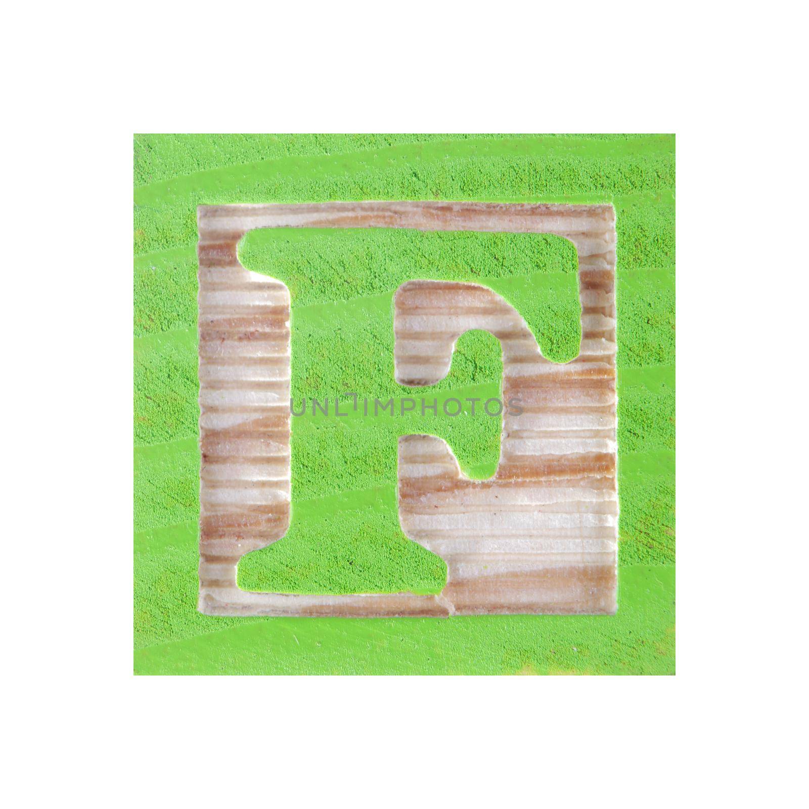 Letter F childs wooden block on white with clipping path