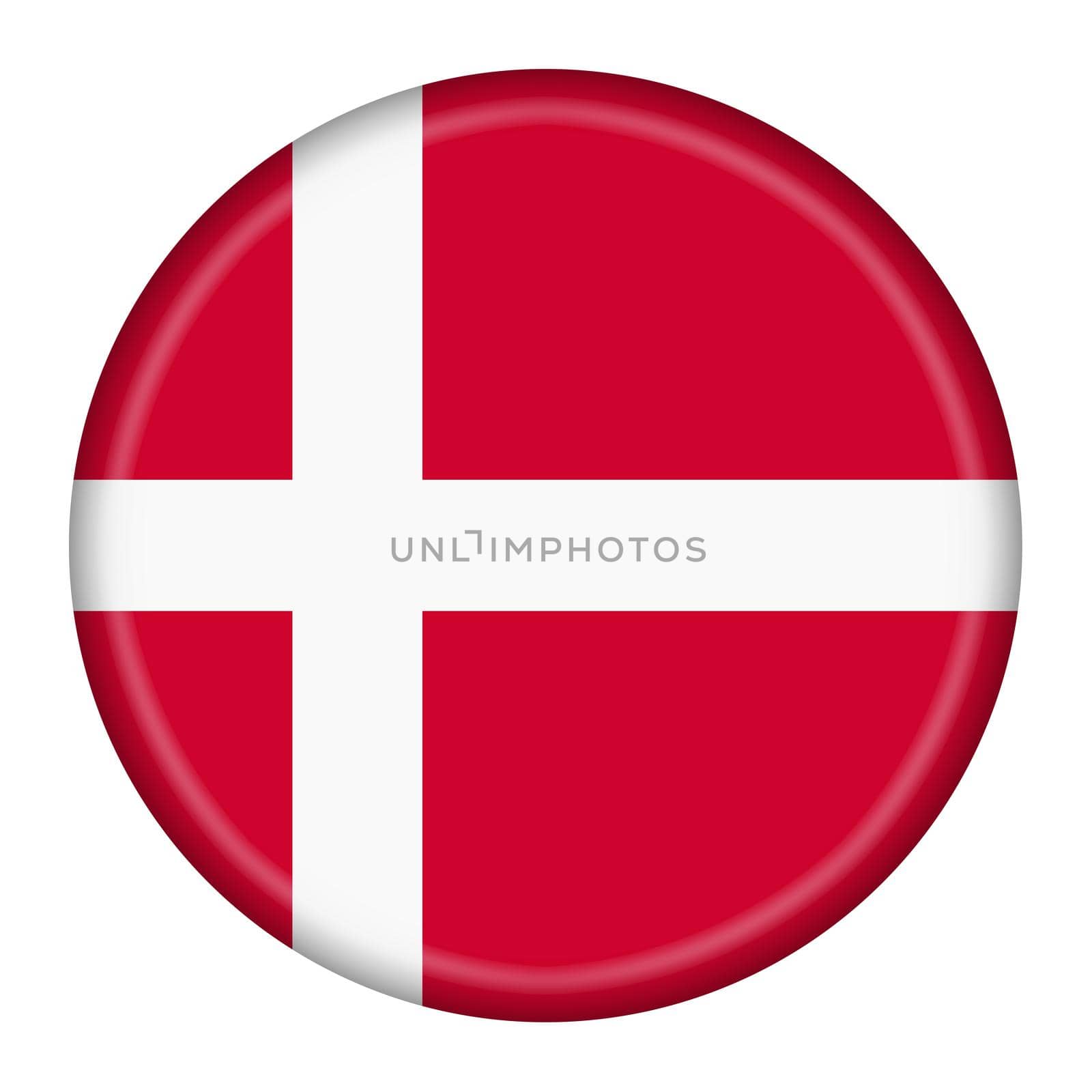 A Denmark flag button 3d illustration with clipping path