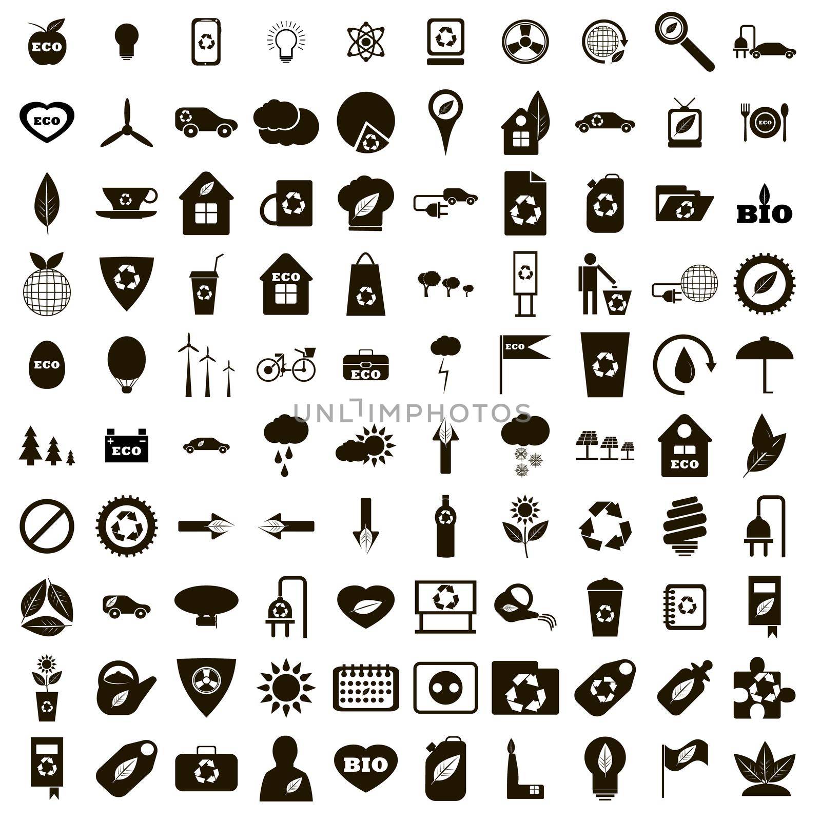 100 eco icons set, simple style by ylivdesign