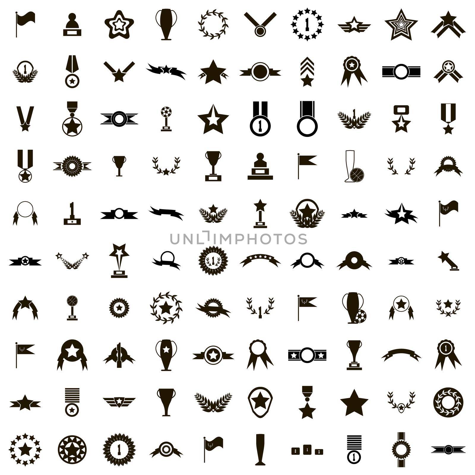 100 Awards icons set, simple style by ylivdesign