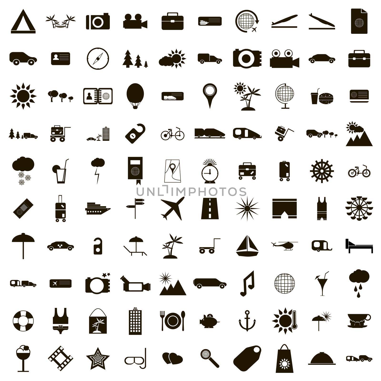 100 Travel Icons set, simple style by ylivdesign