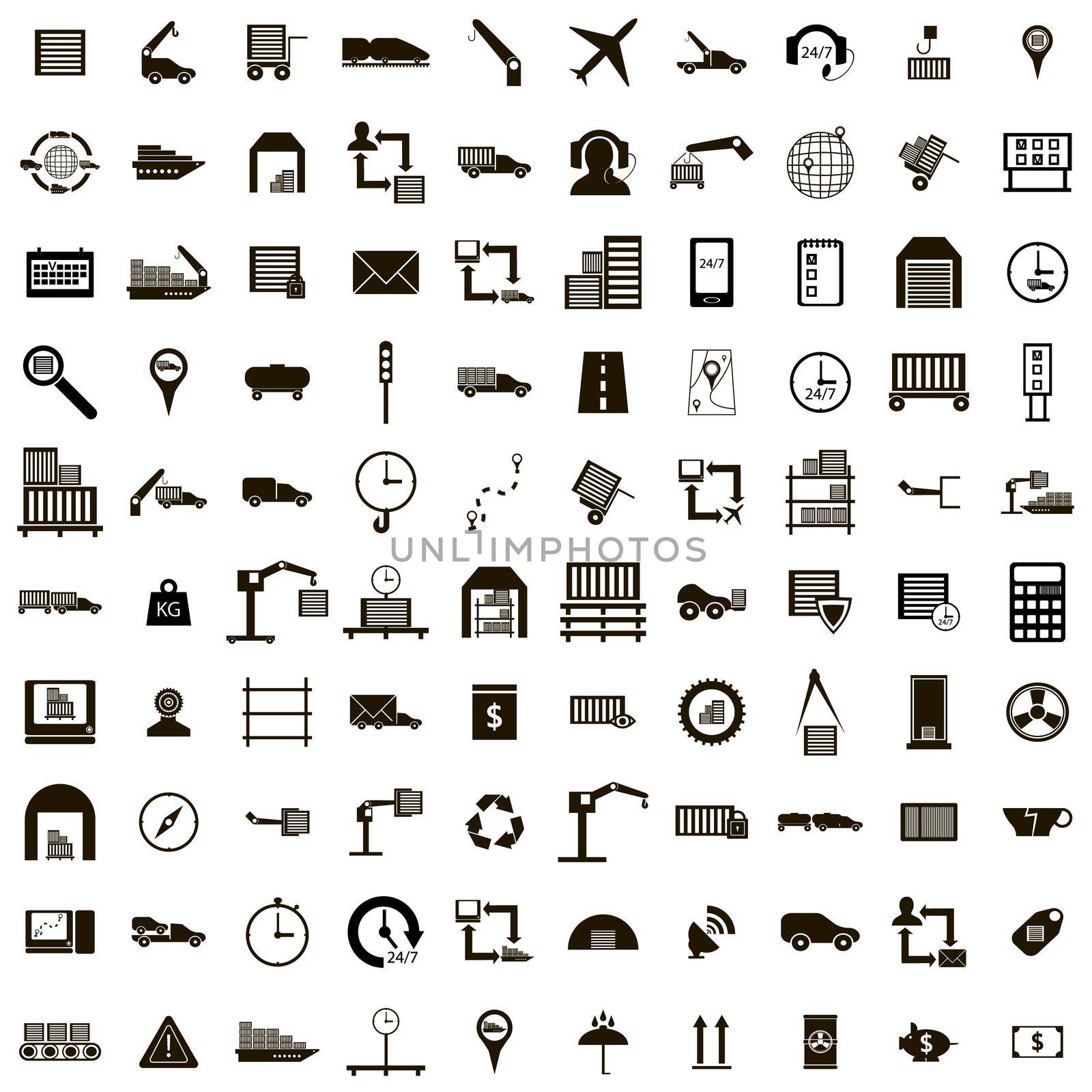 100 Logistics icons set, simple style by ylivdesign