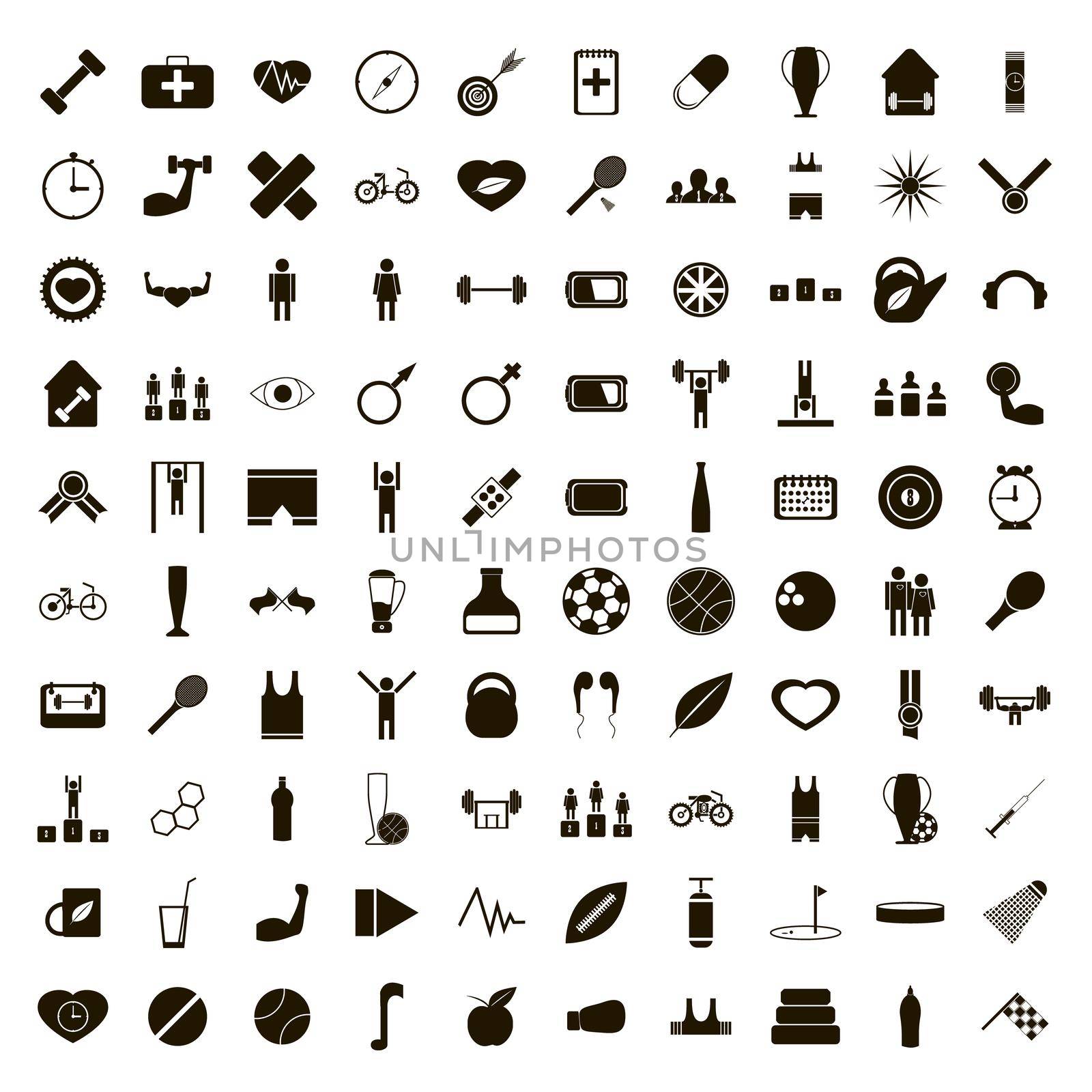 100 sport game icons set, simple style by ylivdesign