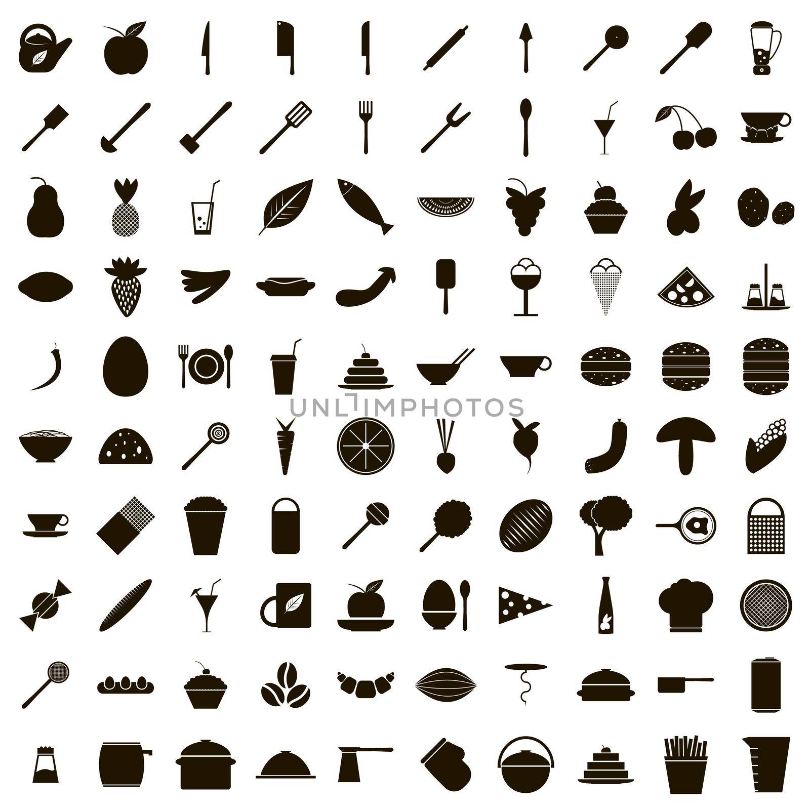 100 food icons set, simple style by ylivdesign