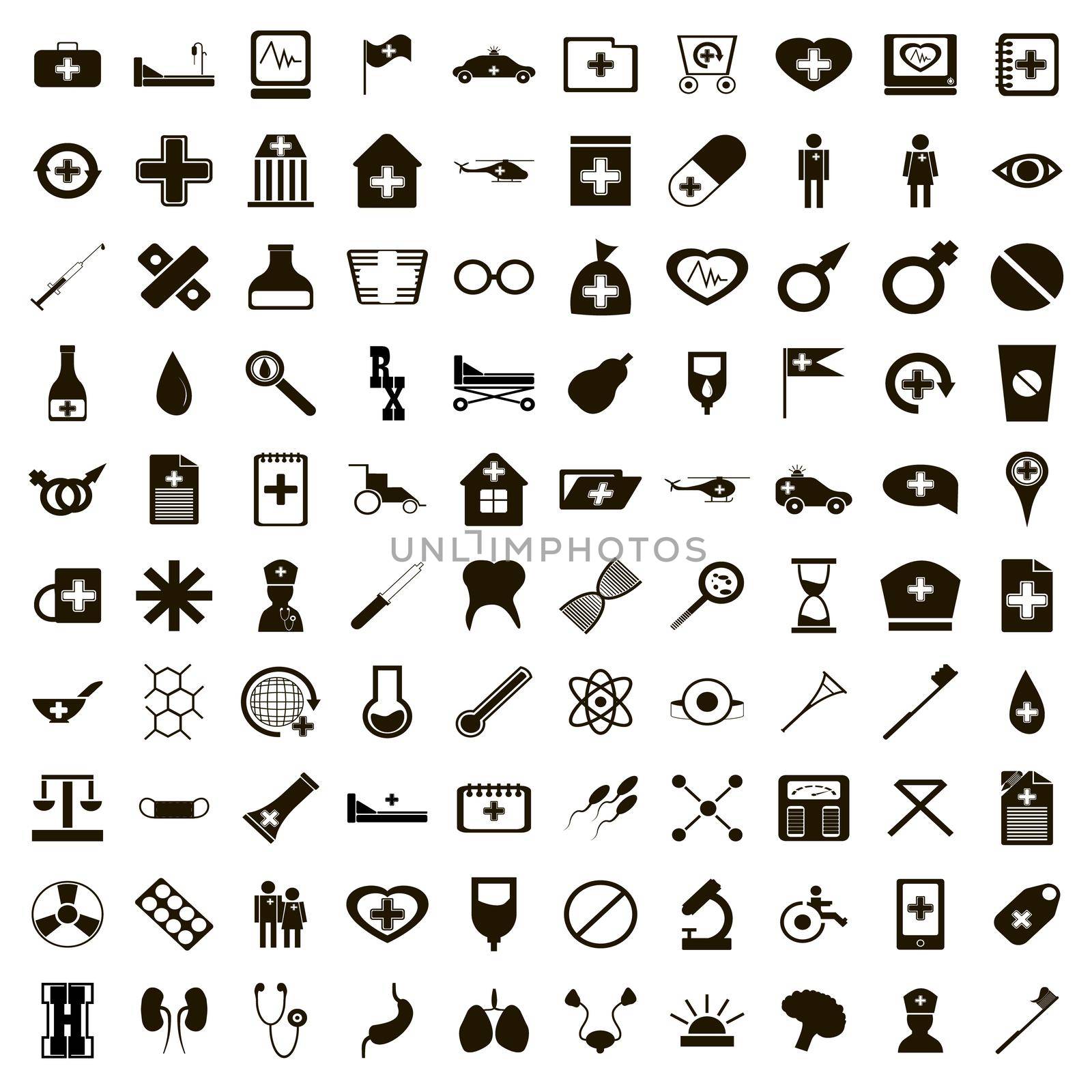 100 medicine icons set, simple style by ylivdesign