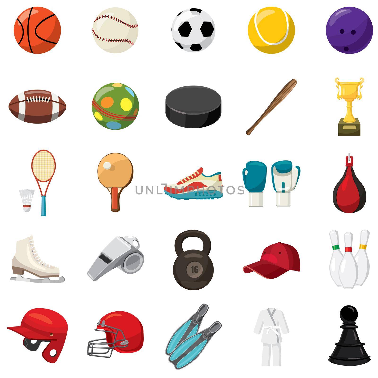 Sport game icons set, cartoon style by ylivdesign