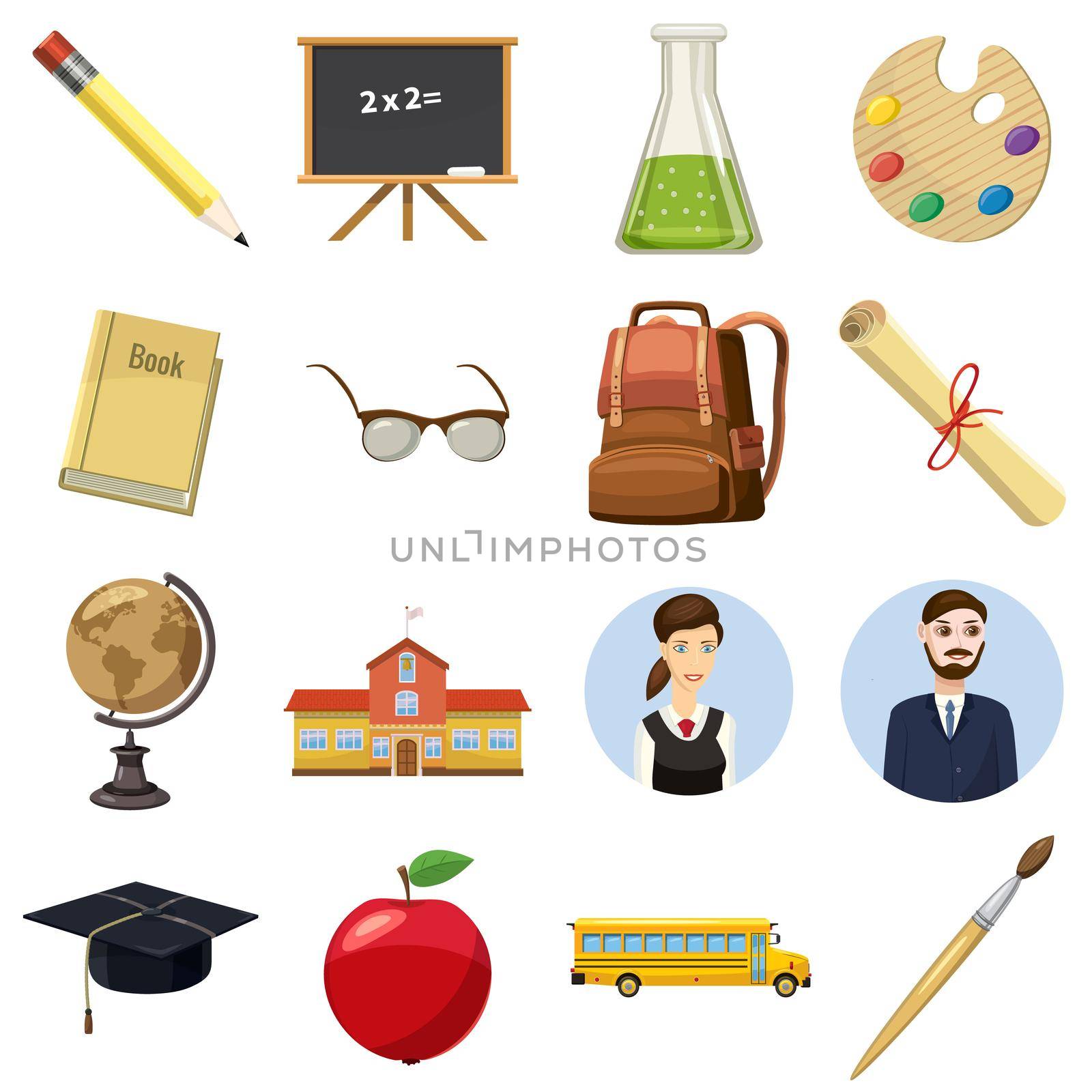School icons set, cartoon style by ylivdesign