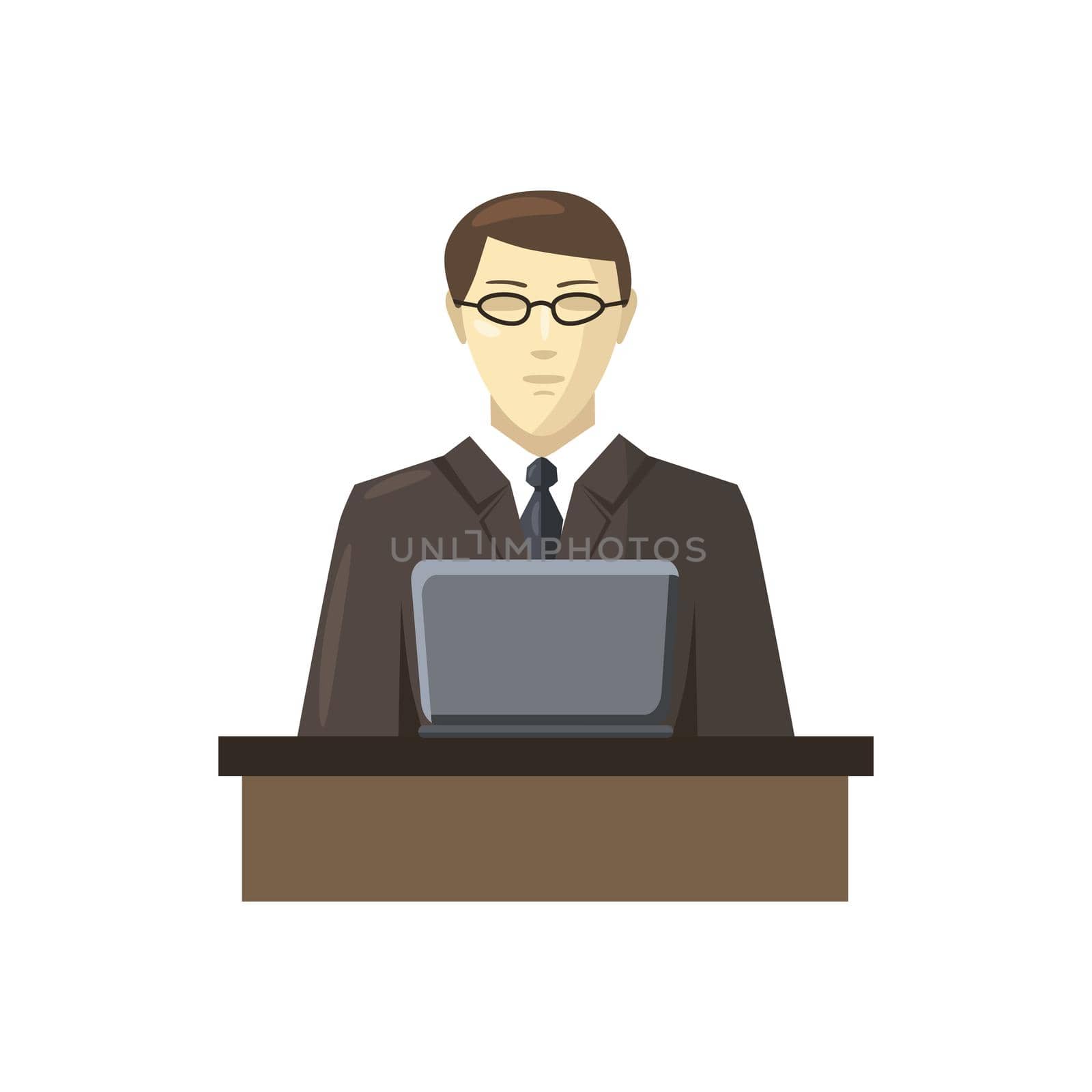 Businessman using his laptop icon, cartoon style by ylivdesign