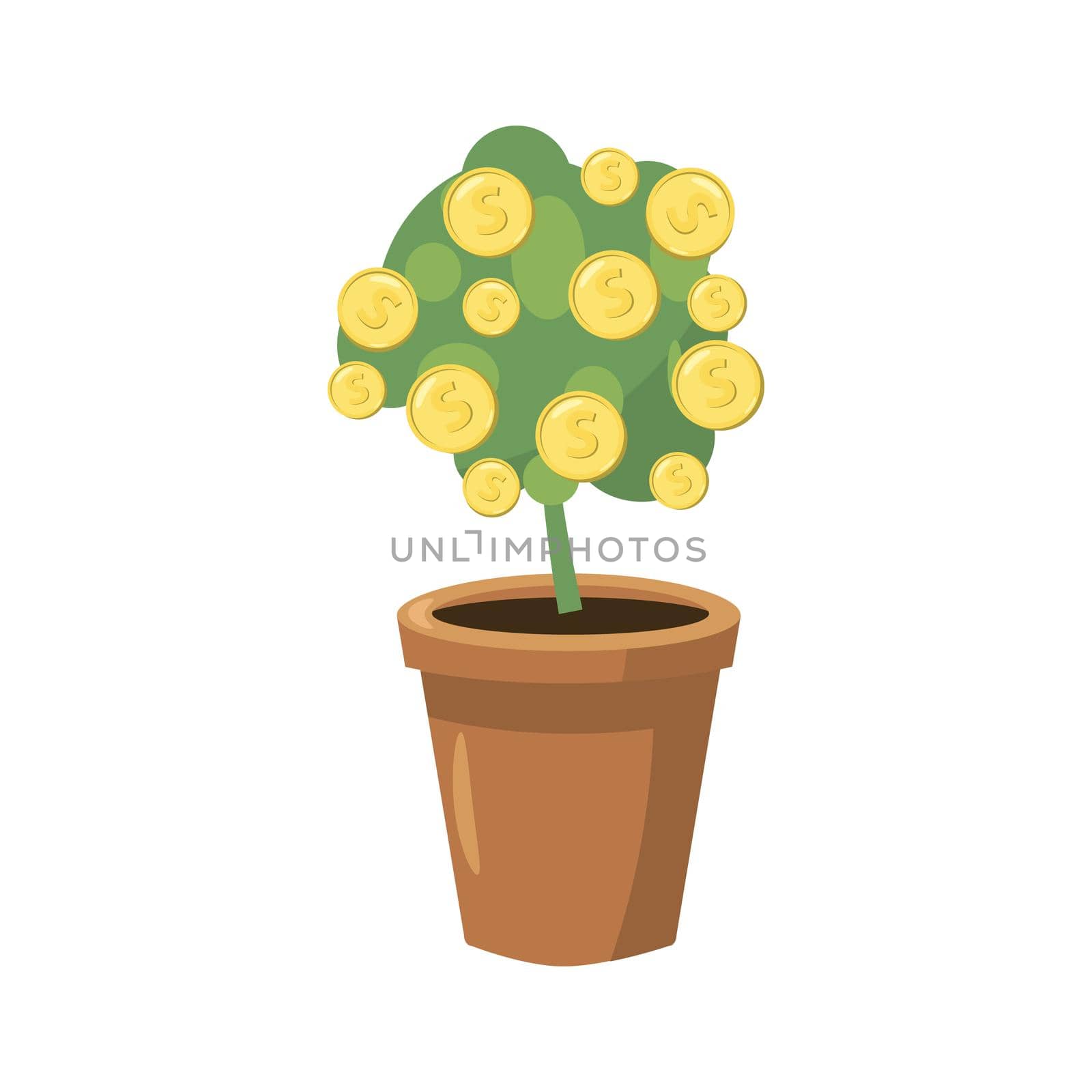 Decorative tree in flowerpot icon in cartoon style on a white background