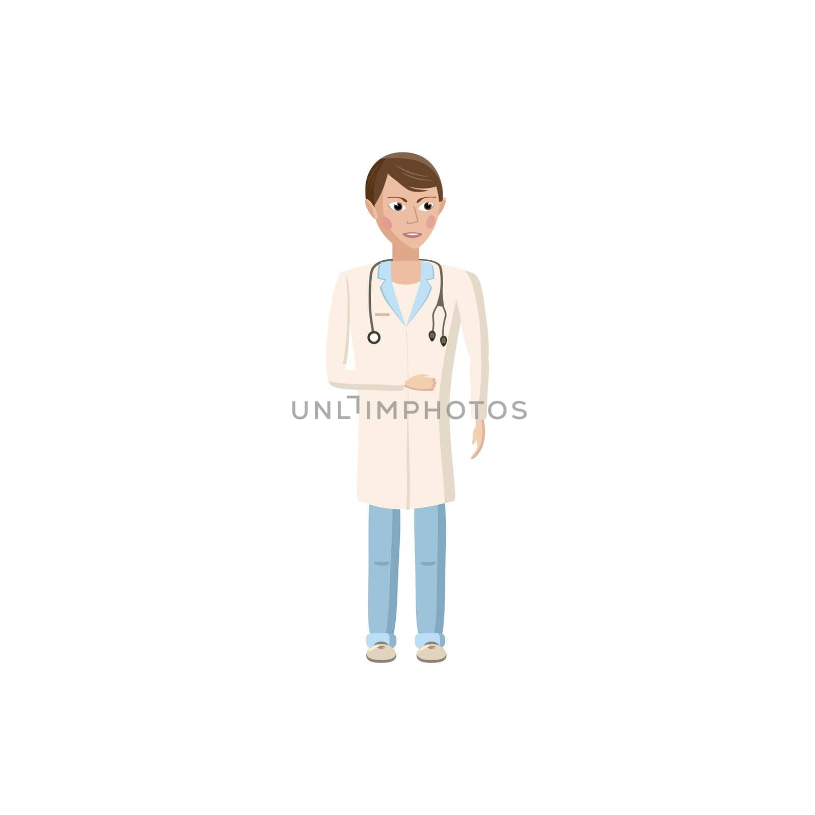 Doctor with stethoscope icon in cartoon style on a white background