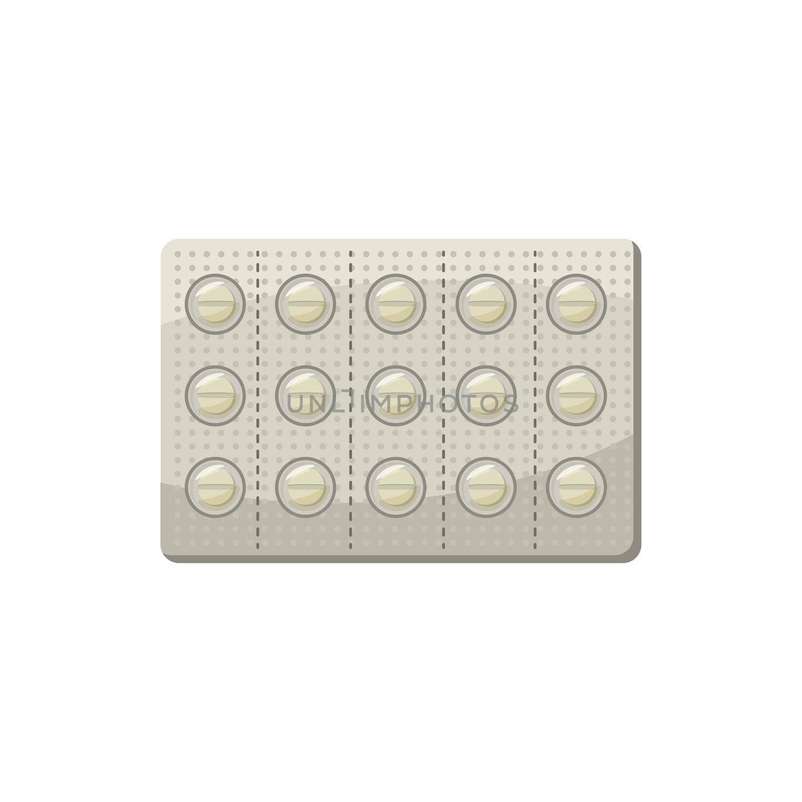 Round pills in a blister pack icon in cartoon style on a white background