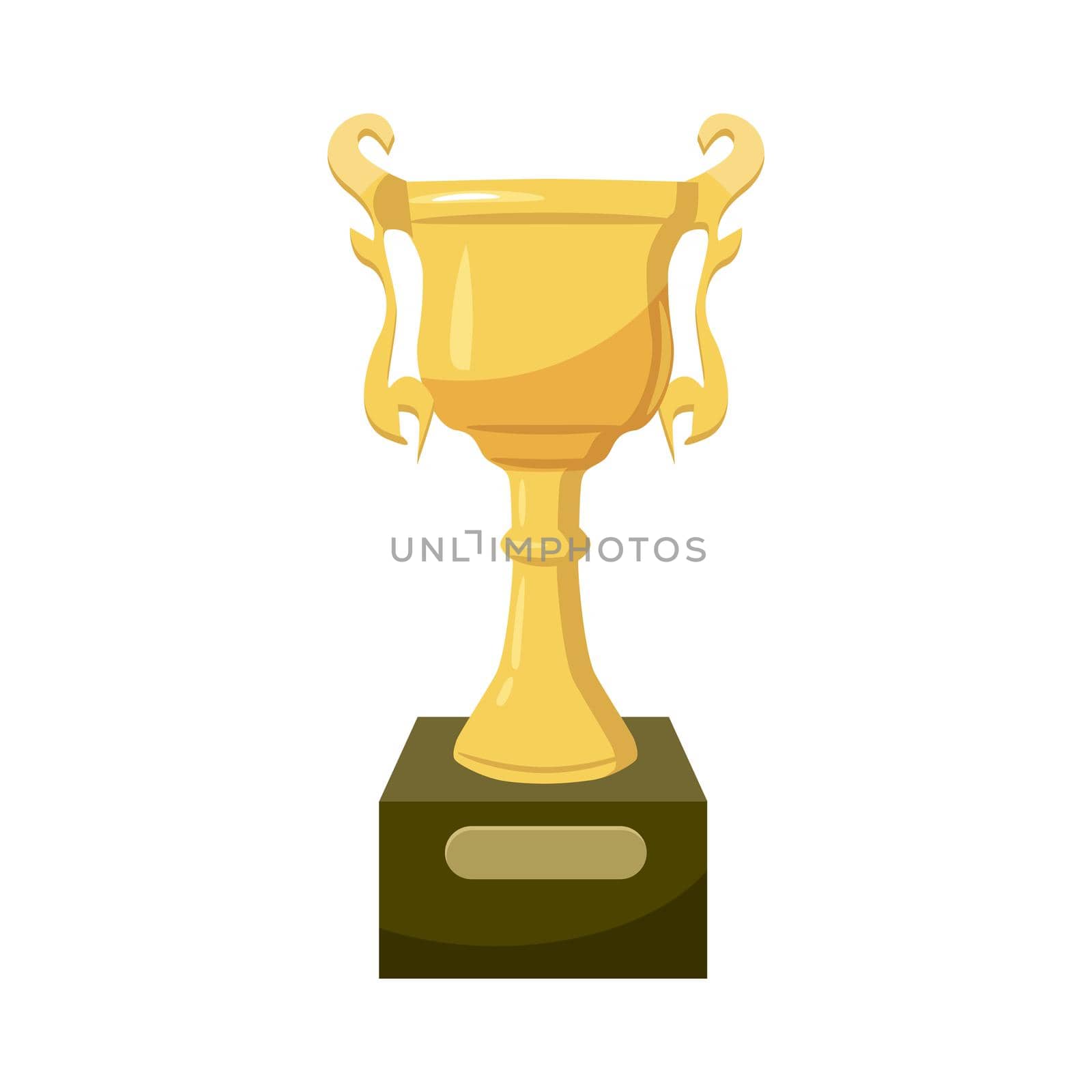 Golden trophy cup icon in cartoon style on a white background