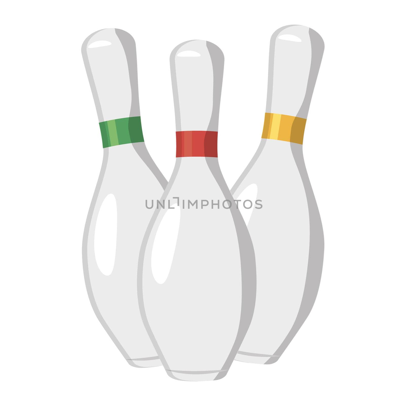 Three bowling pins icon in cartoon style on a white background