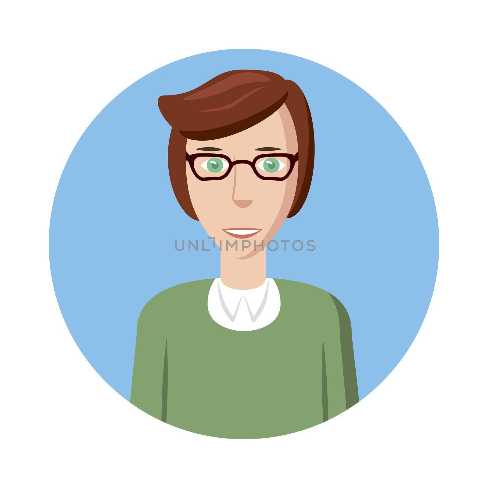 Man with glasses avatar icon, cartoon style by ylivdesign