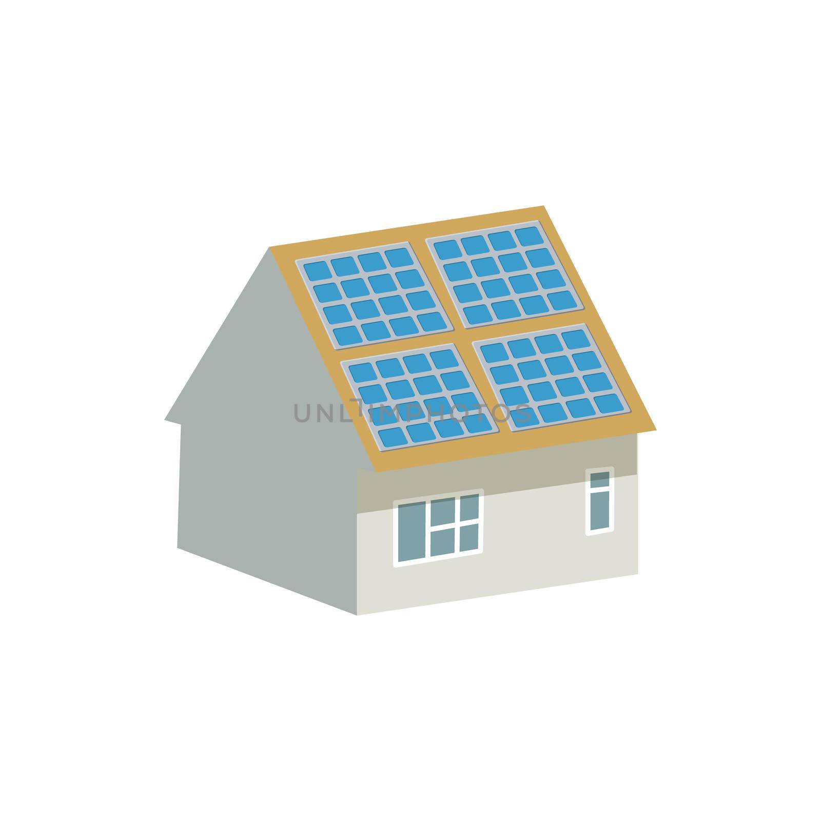 House with solar batteries on the roof icon in cartoon style on a white background