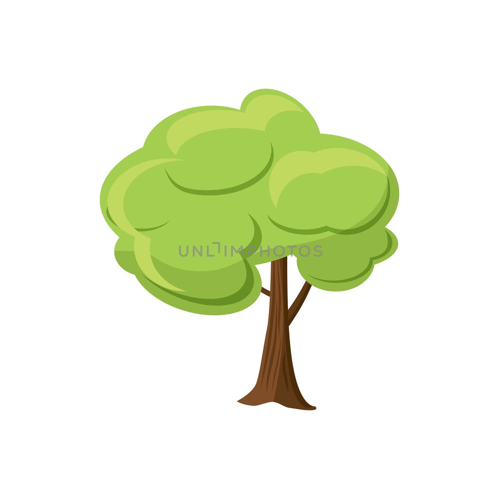 Green tree icon in cartoon style on a white background