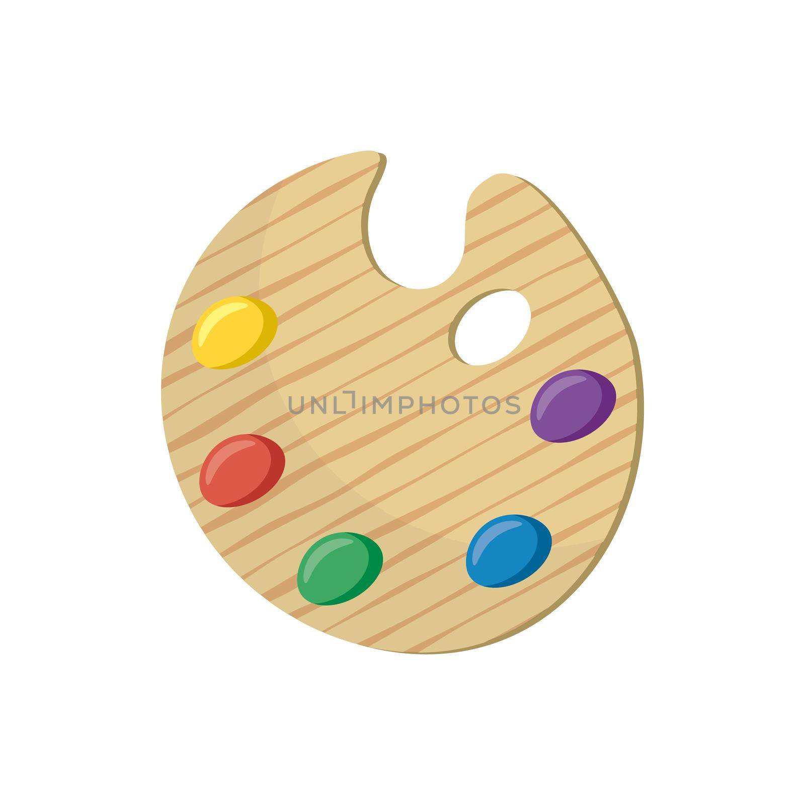 Wooden art palette with paints icon, cartoon style by ylivdesign