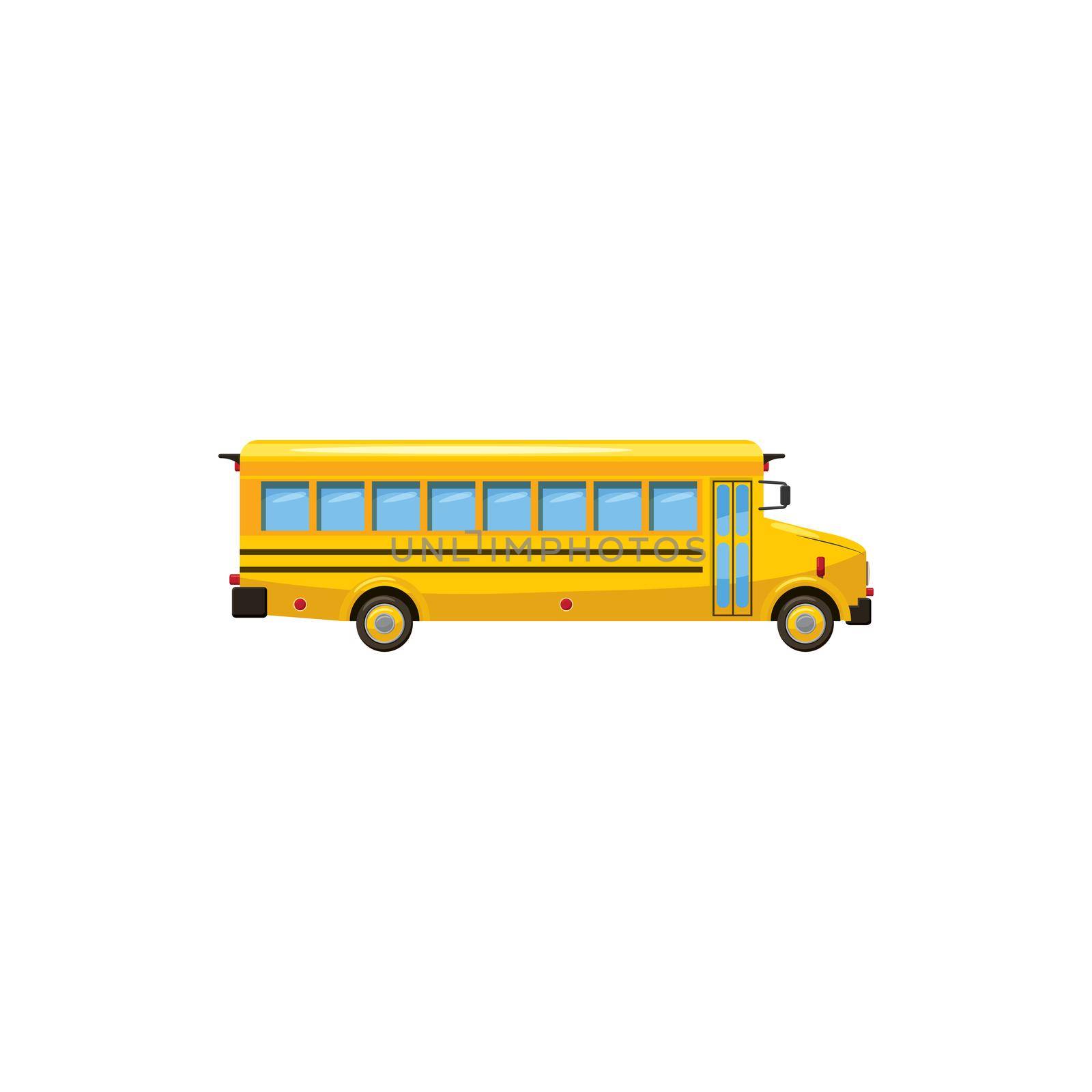 Yellow school bus icon, cartoon style by ylivdesign