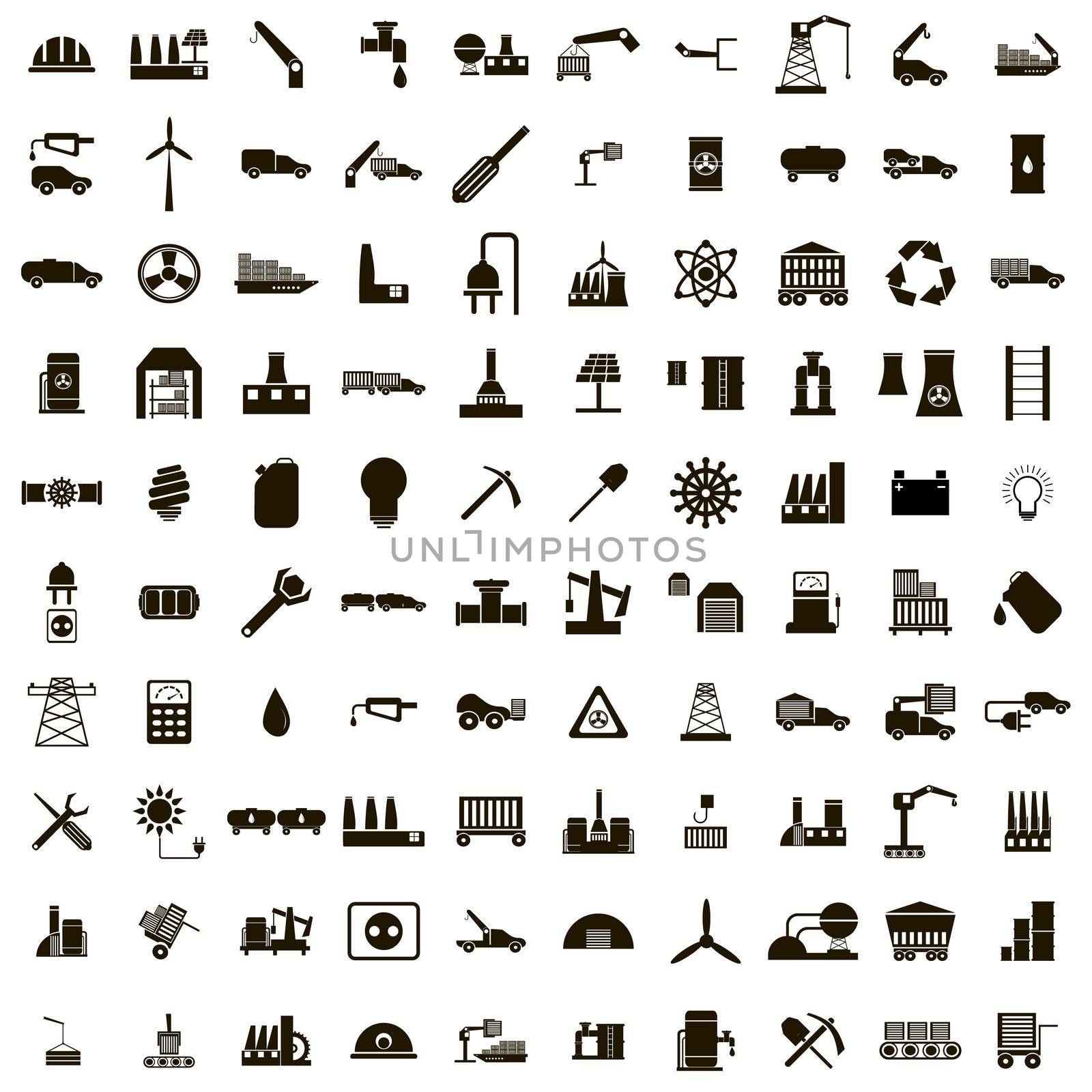 100 Industry icons set isolated on white background