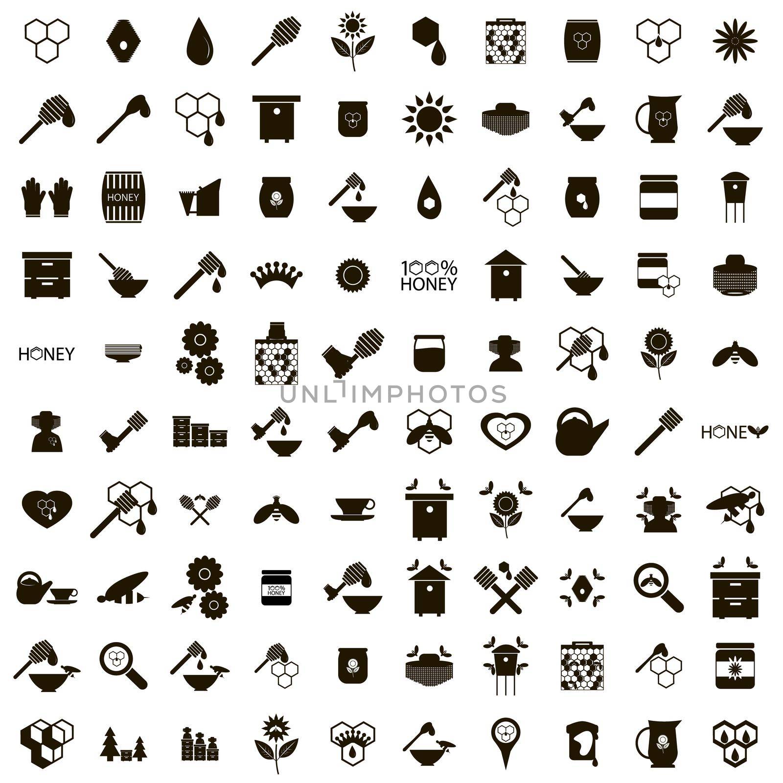 100 Apiary icons set in simple style isolated on white background