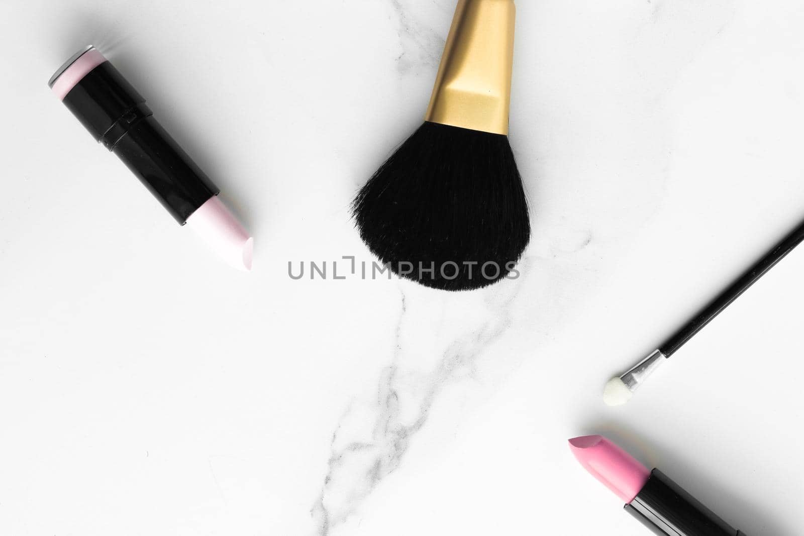 Make-up and cosmetics products on marble, flatlay background - modern feminine lifestyle, beauty blog and fashion inspiration concept