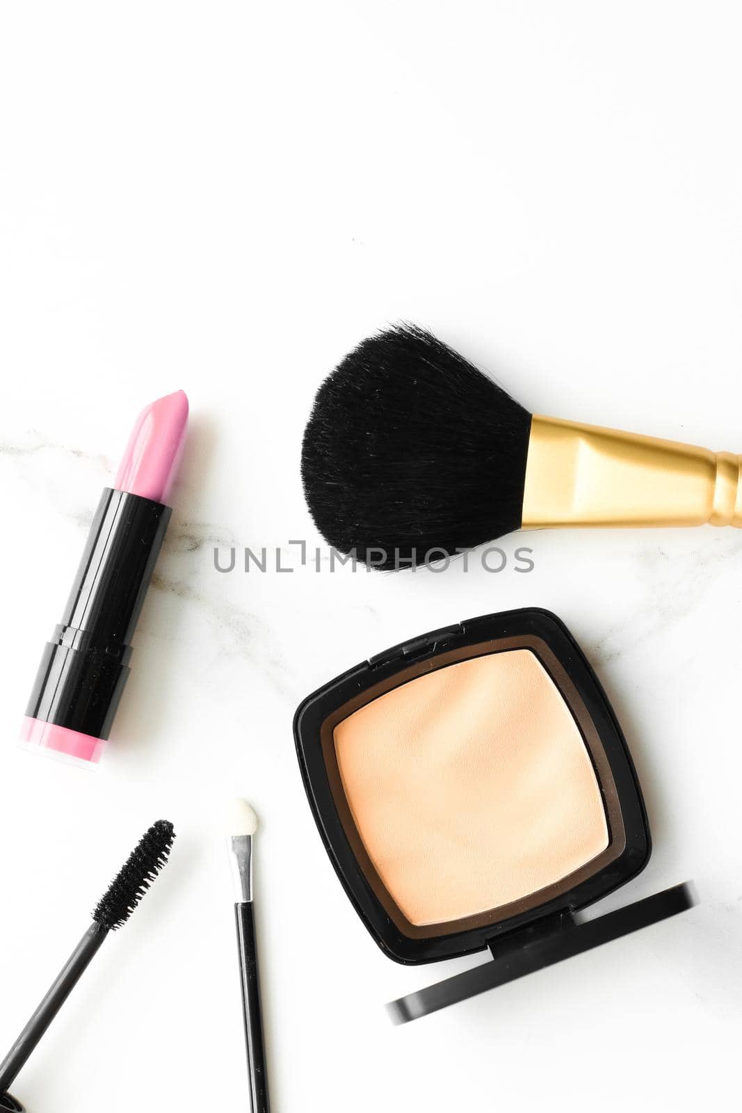 Make-up and cosmetics products on marble, flatlay background by Anneleven