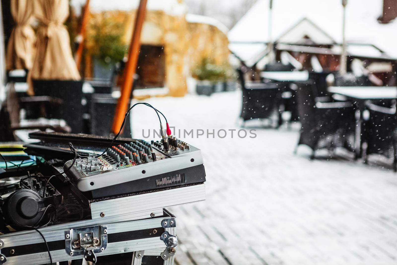 Waiting a party on snowy open air by dmitrysosenushkin