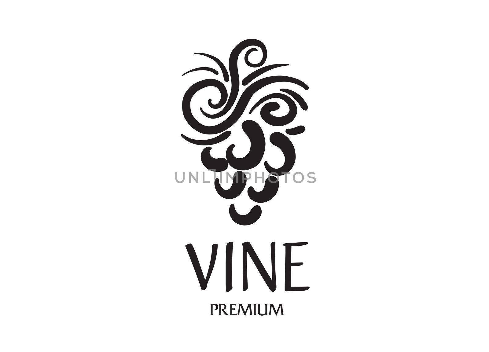 Vector logo drawn by hand. Bunch of grapes for making wine.
