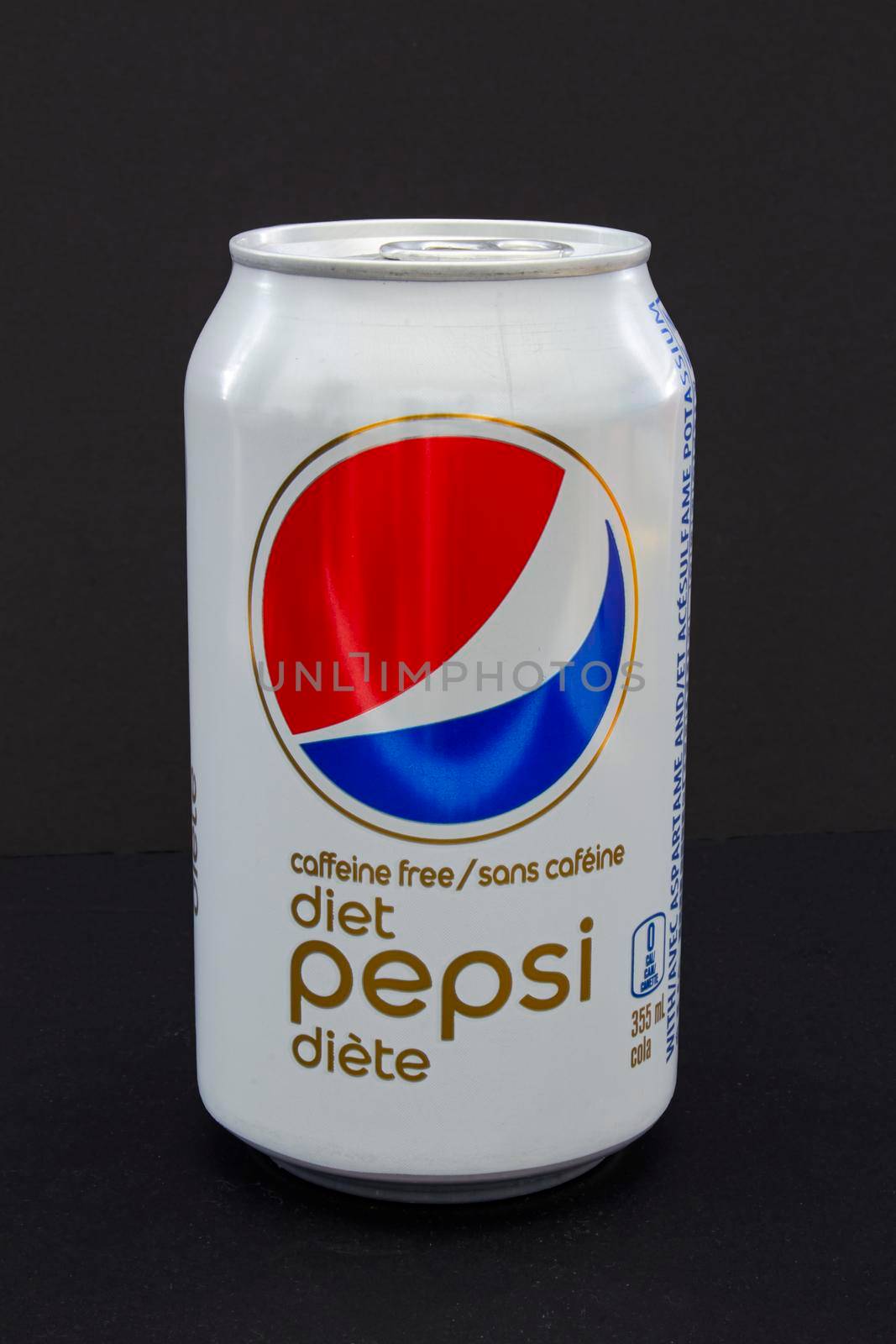 Calgary Alberta, Canada. May 1, 2021. A Caffeine free diet Pepsi on a dark background by oasisamuel