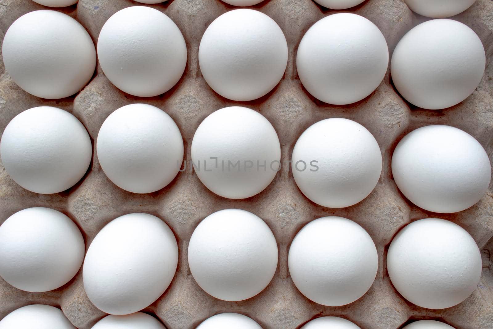 Close up, Top view of a Package Cardboard Egg Holder Egg Tray with eggs
