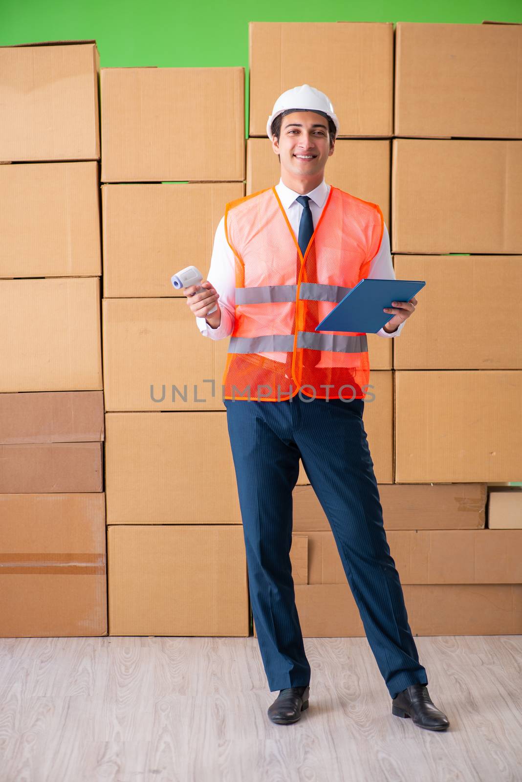 Man contractor working in box delivery relocation service